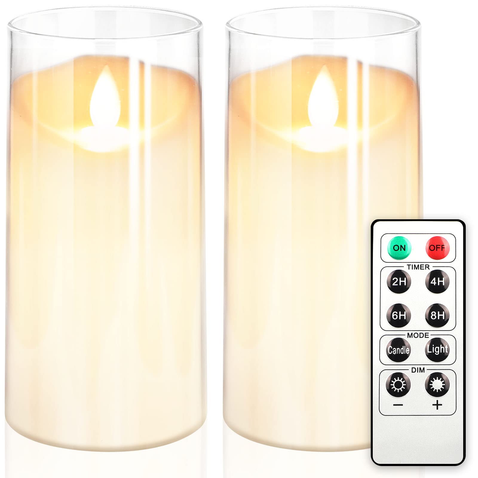 NURADA 3x6 Inch Flameless LED Candles - Shatterproof Glass Battery Operated Pillar Candles with Remote & Timer, White - Perfect for Home Decor, Weddings, and Romantic Dinners