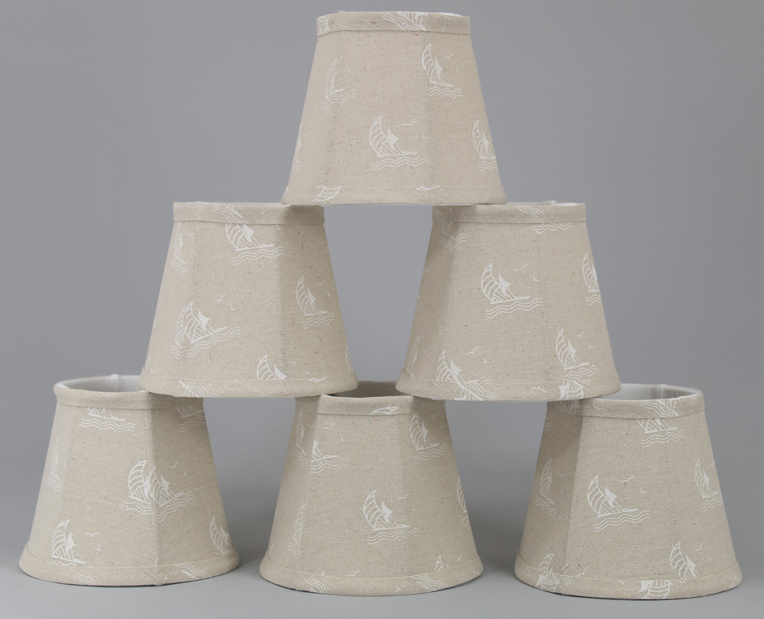 Albert Estate LTD 6-Inch Boat Natural Linen Lamp Shade Set of 6 - Perfect for Nautical Themed Bedrooms, Living Rooms & Coastal Decor