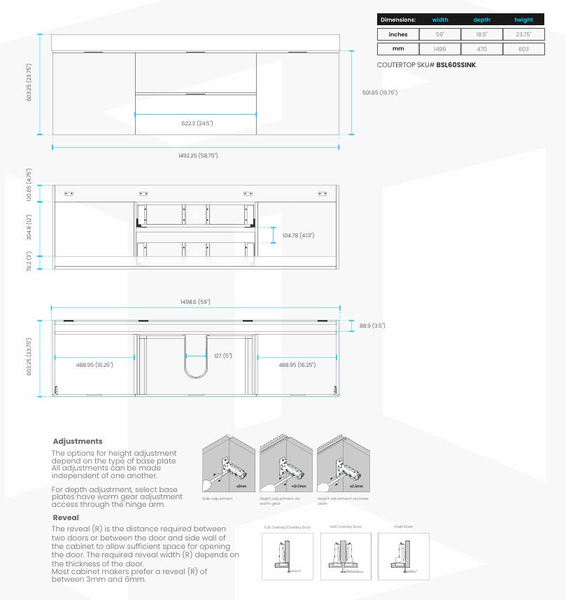 BSL60 Butternut Single Sink Wall Mount Bathroom Vanity - Modern Space-Saving Design for Small Bathrooms & Powder Rooms
