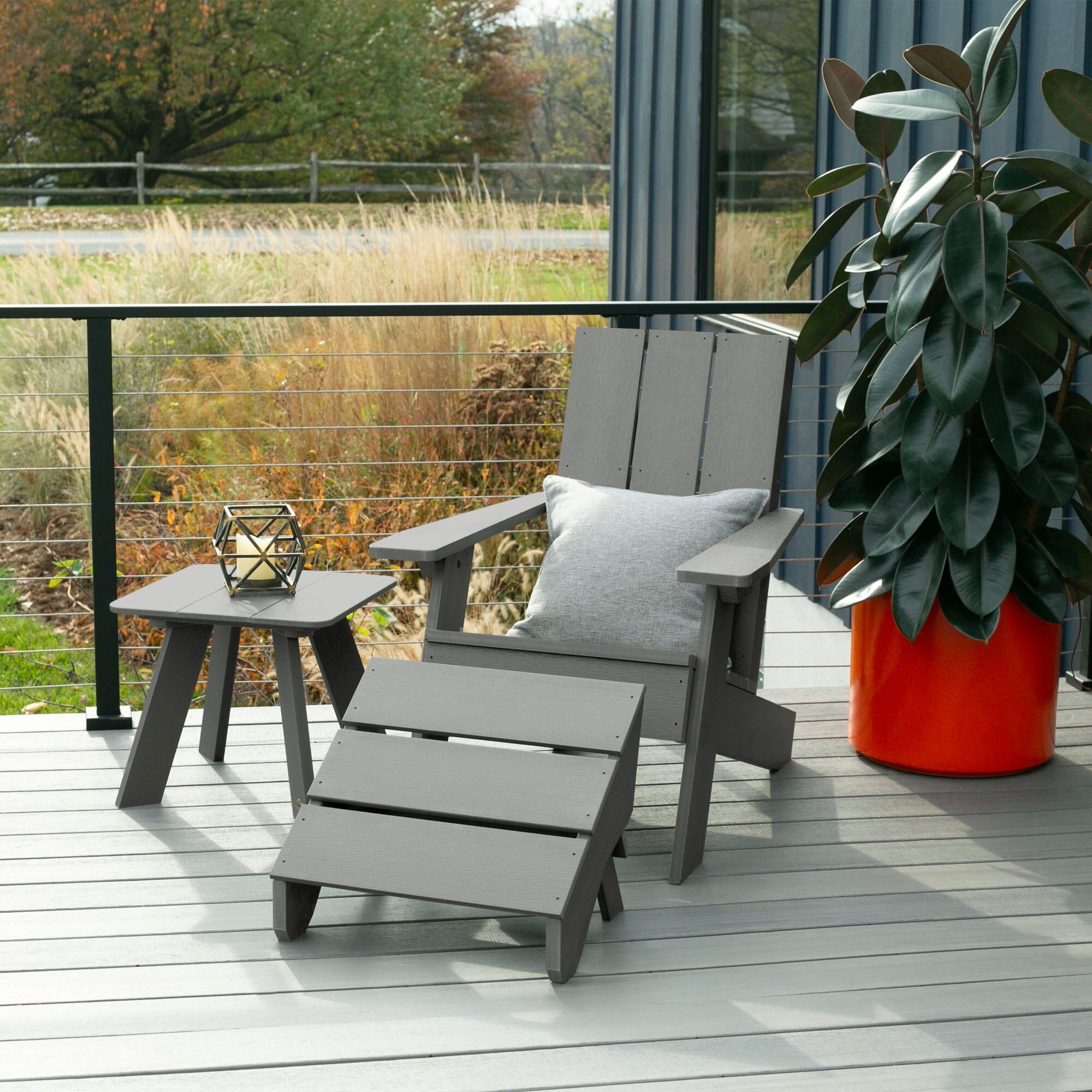 Italica Modern Adirondack Chair Set with Ottoman and Side Table - Outdoor Patio Furniture for Garden, Poolside, and Backyard Relaxation