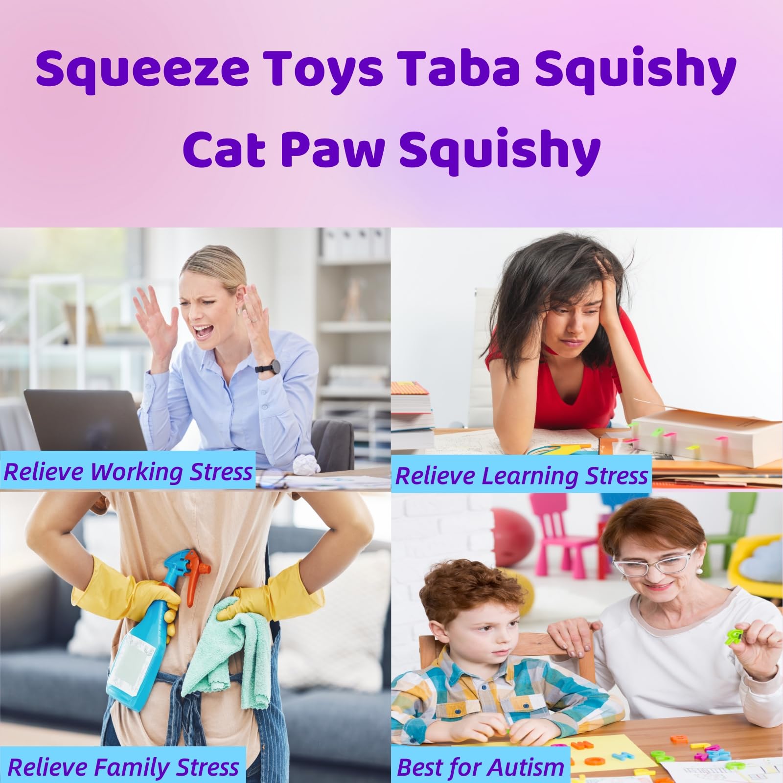 Soft Taba Cat Squishy Stress Relief Toy - Cute Cat Paw Sensory Squeeze Toy for Kids & Adults - Jelly Kitty Pinch Family Squishy - Perfect for Anxiety Relief, Office Desk & Classroom Fidget (White)