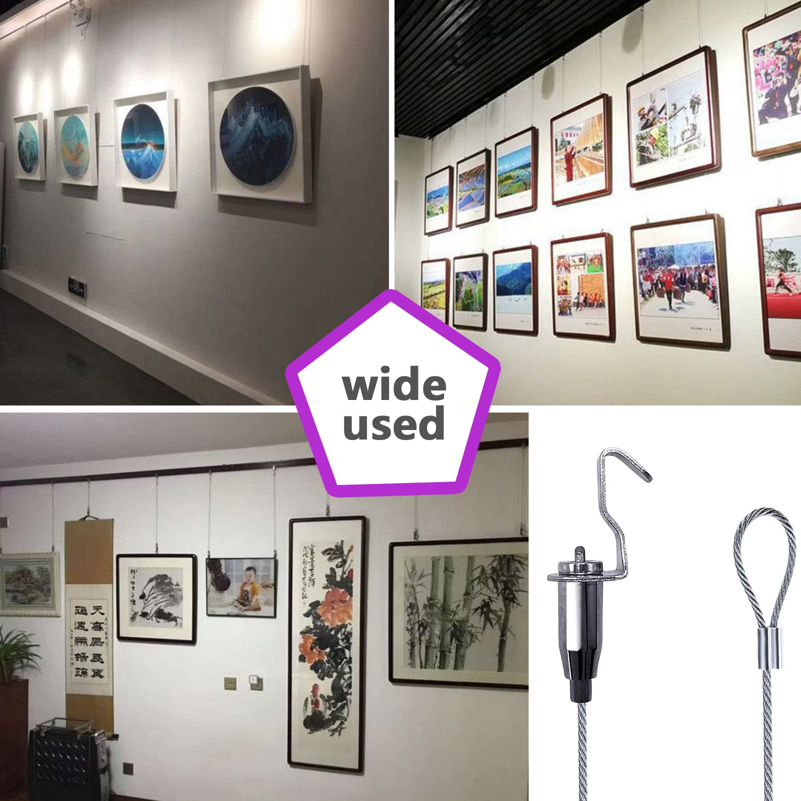 10 Pack Picture Rail Hanging System - Silver Molding Hooks & Cables for Wall Art Display | Perfect for Home Decor, Gallery Hanging, and Photo Frames