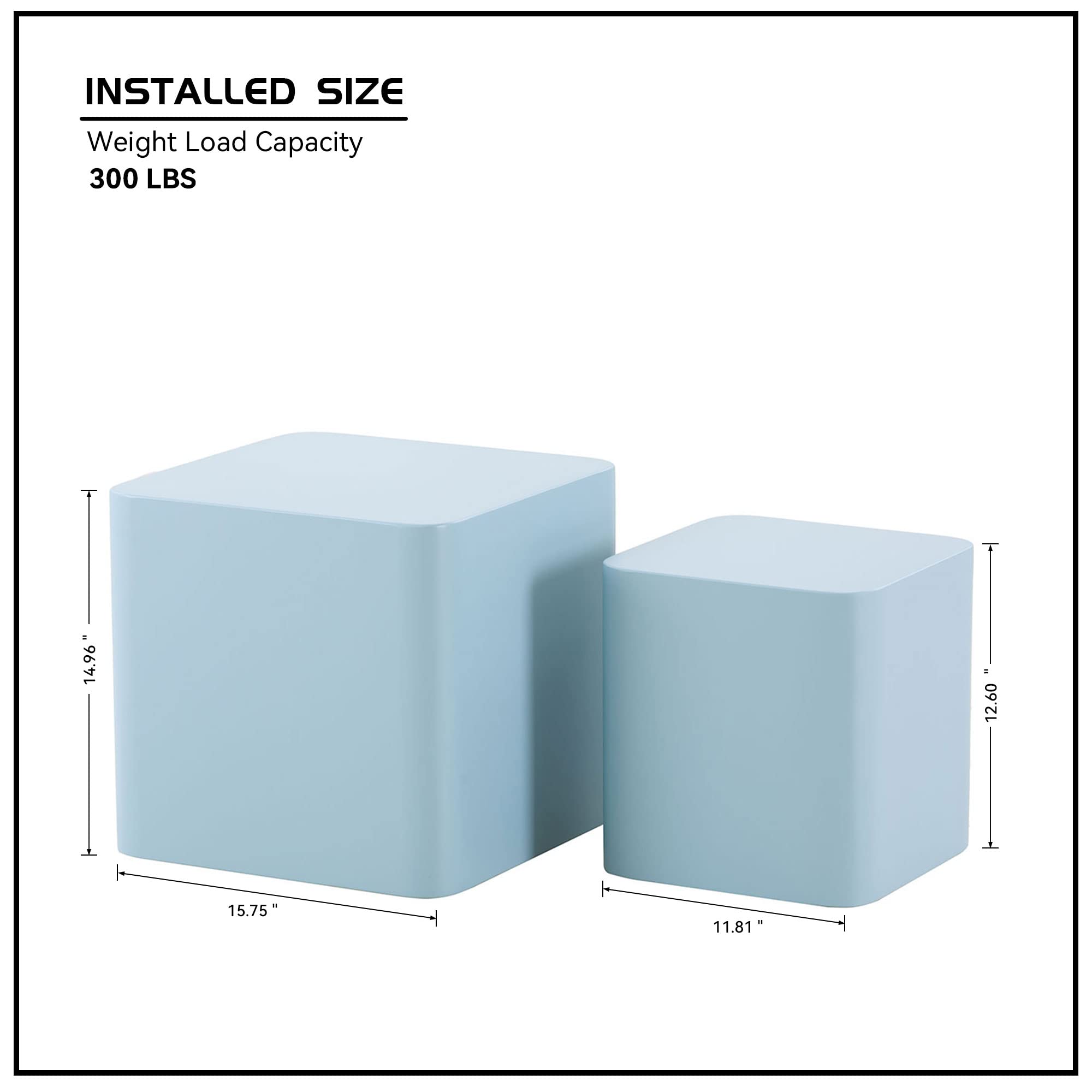 Modern Nesting Table Set of 2 - Light Blue MDF Coffee & Side Tables for Living Room, Office, Bedroom - 15.75