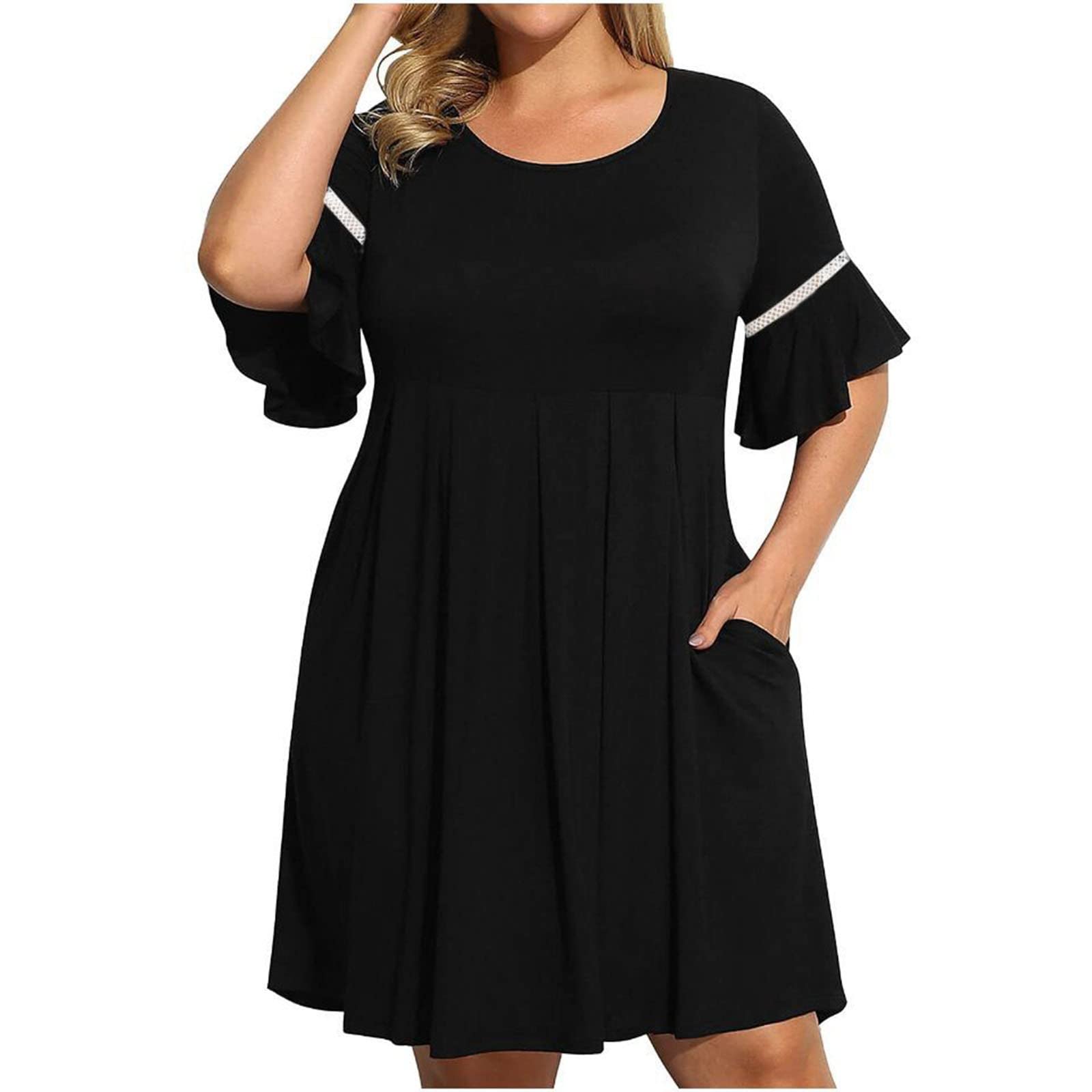 ETHKIA Women's Plus Size Summer Casual Swing Dress 2022 - Round Neck Party Dress with Pockets | Perfect for Outdoor Events, Beach Vacations & Date Nights