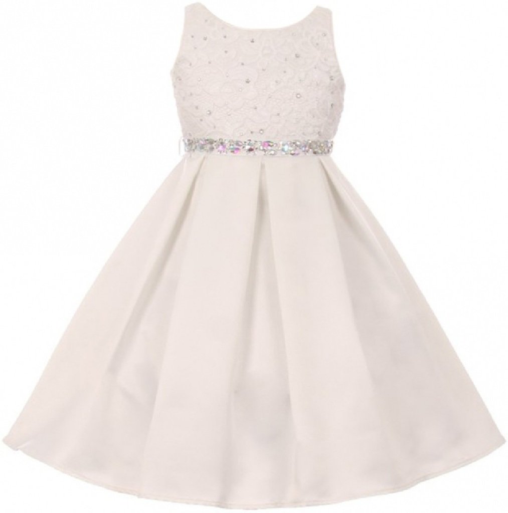 BluNight Collection Rhinestone Lace Top Stone Belt Easter Princess Flower Girl Dress - Perfect for Weddings, Birthday Parties & Special Occasions