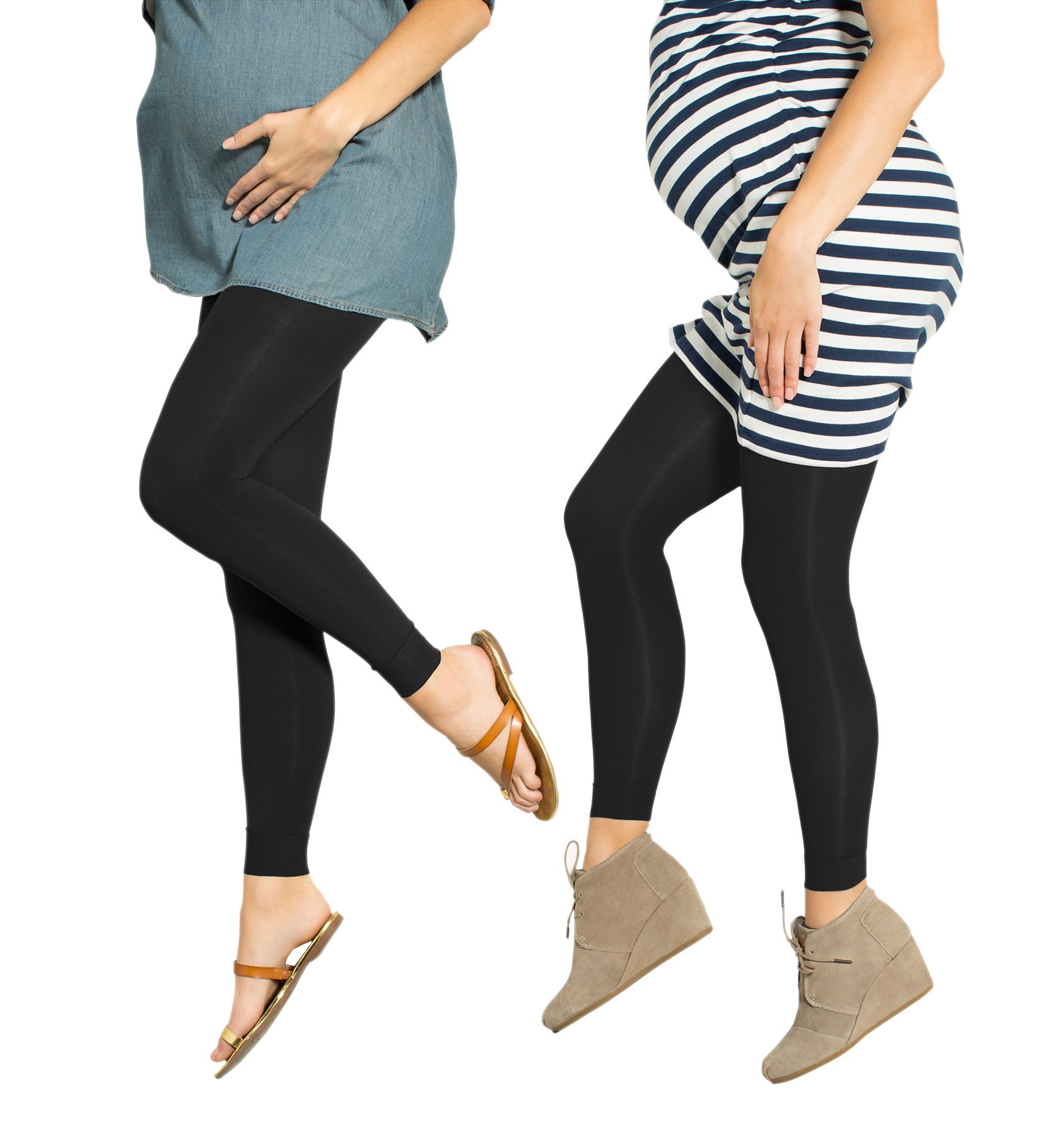 Preggers 2 Pack 10-15mmHg Footless Maternity Compression Leggings for Pregnancy Support & Comfort - Perfect for Work, Yoga & Everyday Wear