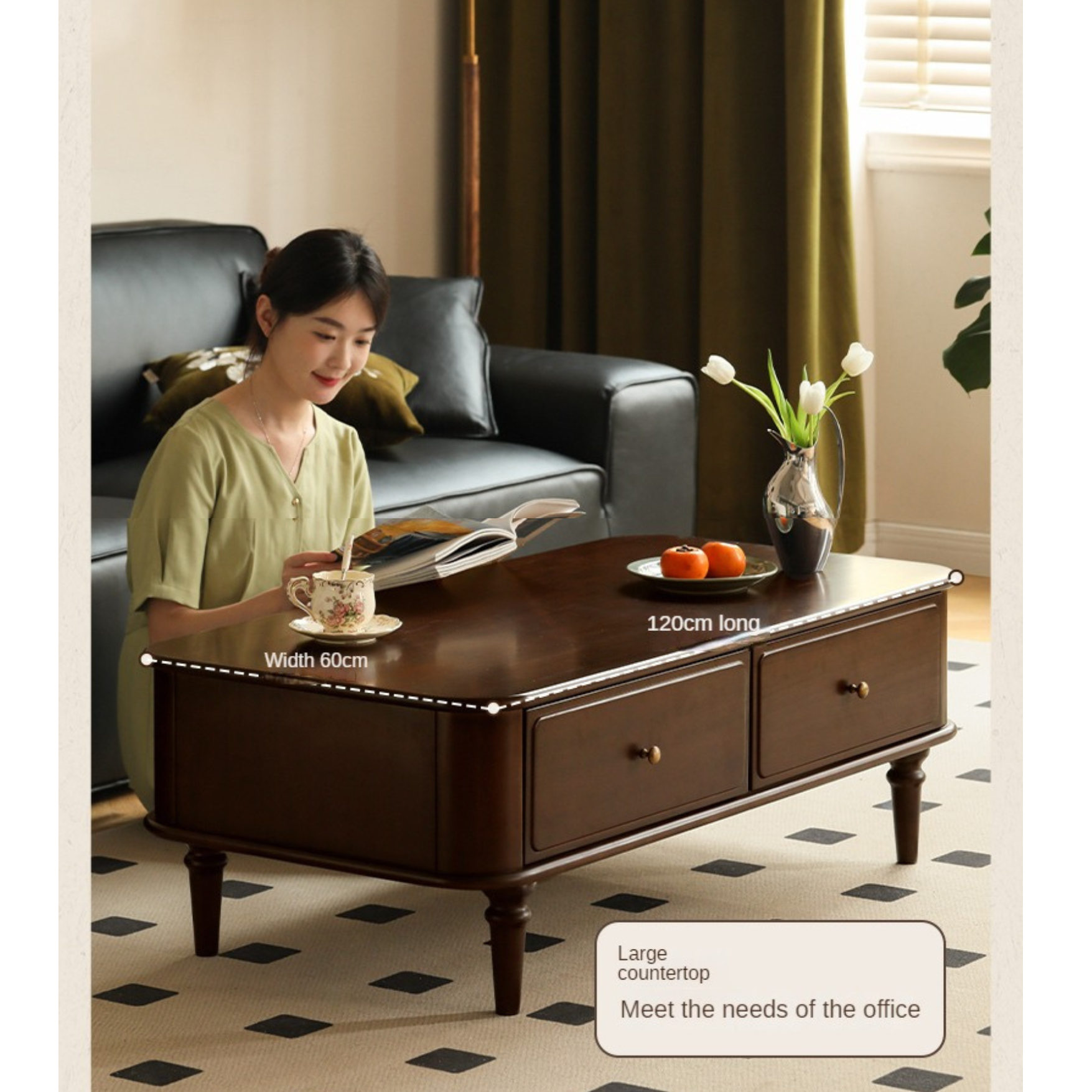 Solid Poplar Wood American Style Rectangular Coffee Table - Modern Living Room Furniture for Home Decor & Relaxation
