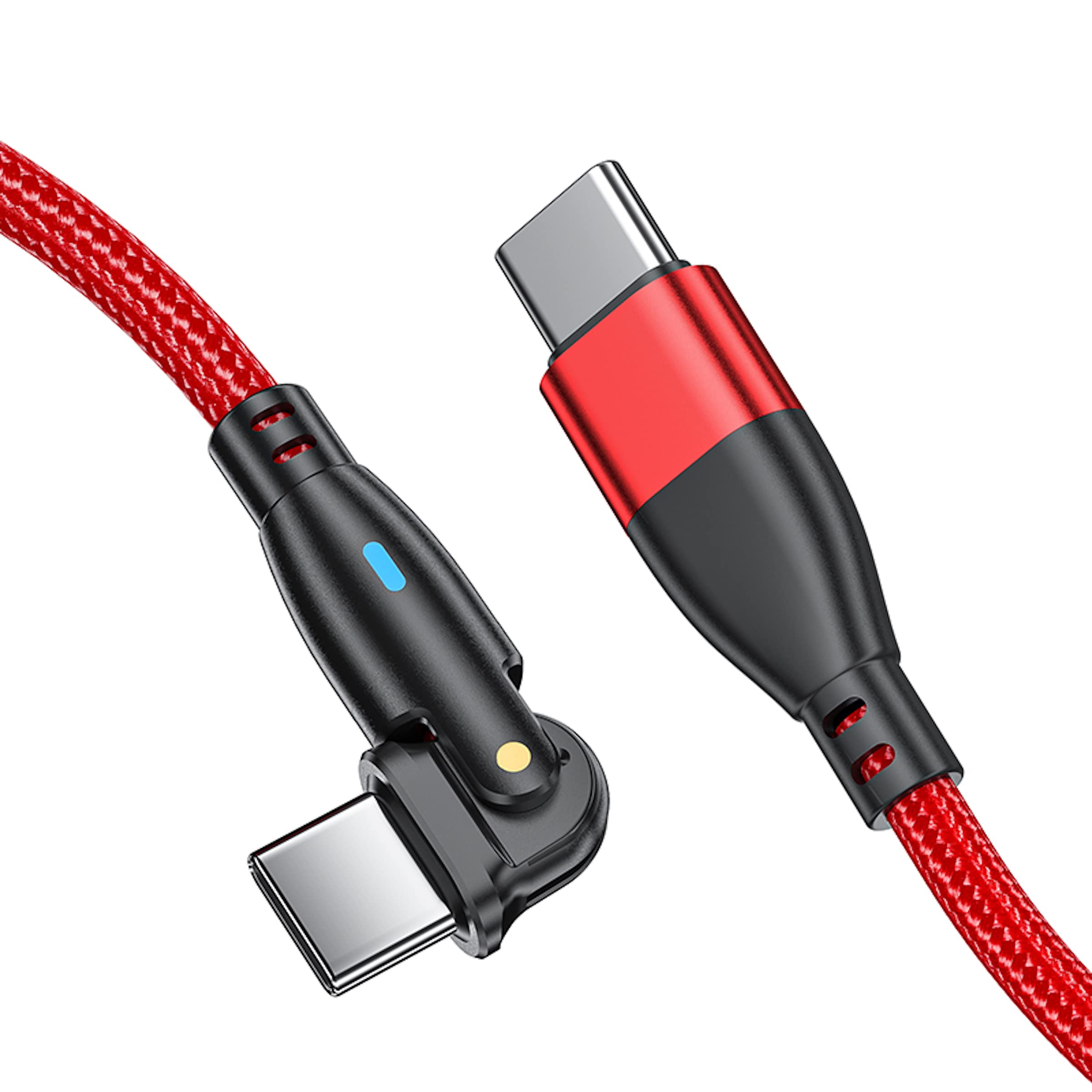 60W USB C to C Fast Charging Cable with 180° Rotating Right Angle Head - PD Compatible for iPhone 15, MacBook, iPad Pro - High Speed Data Transfer (6ft, Red) - Perfect for Travel, Office & Home Charging