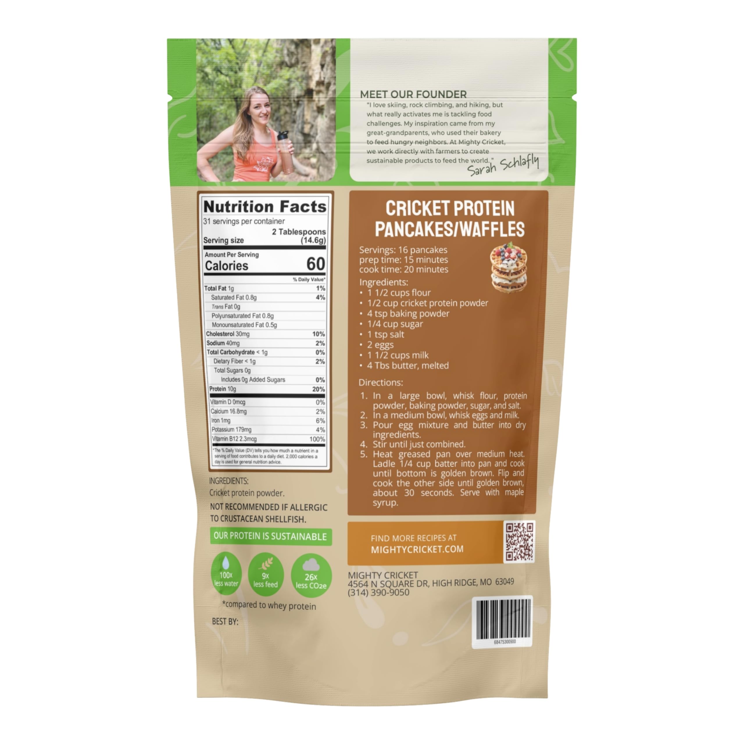 Organic Cricket Protein Powder - 100% Pure, Gluten Free, Dairy Free, Soy Free High Protein Flour Substitute | Healthy Insect Protein Source for Baking, Smoothies & Fitness Nutrition (1 lb Pack)