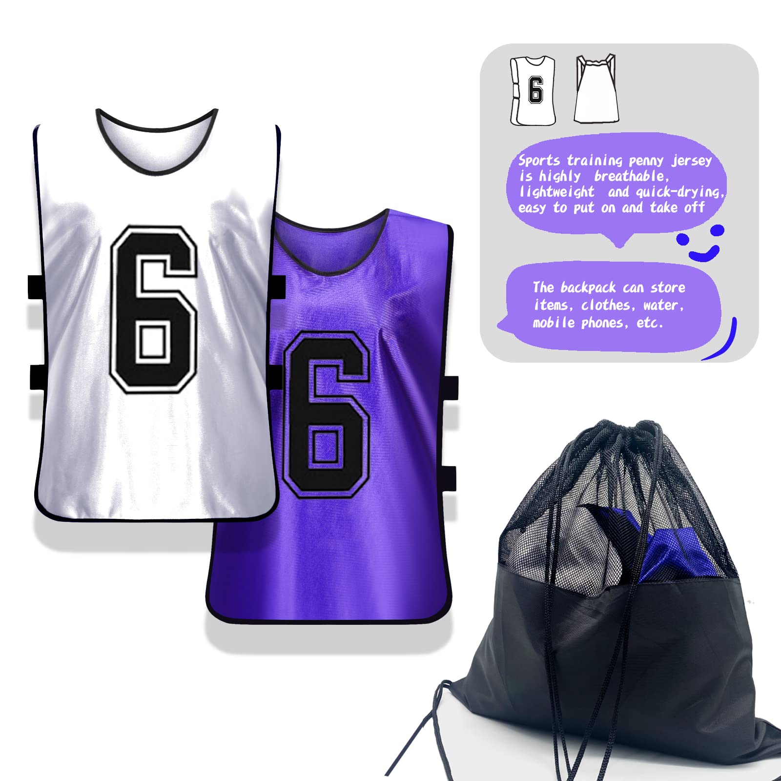 Numbered Sports Pinnies - 12-Pack Reversible Practice Vests for Soccer, Basketball & Team Sports - Youth & Adult Sizes - Ideal for Training, Games & Team Identification