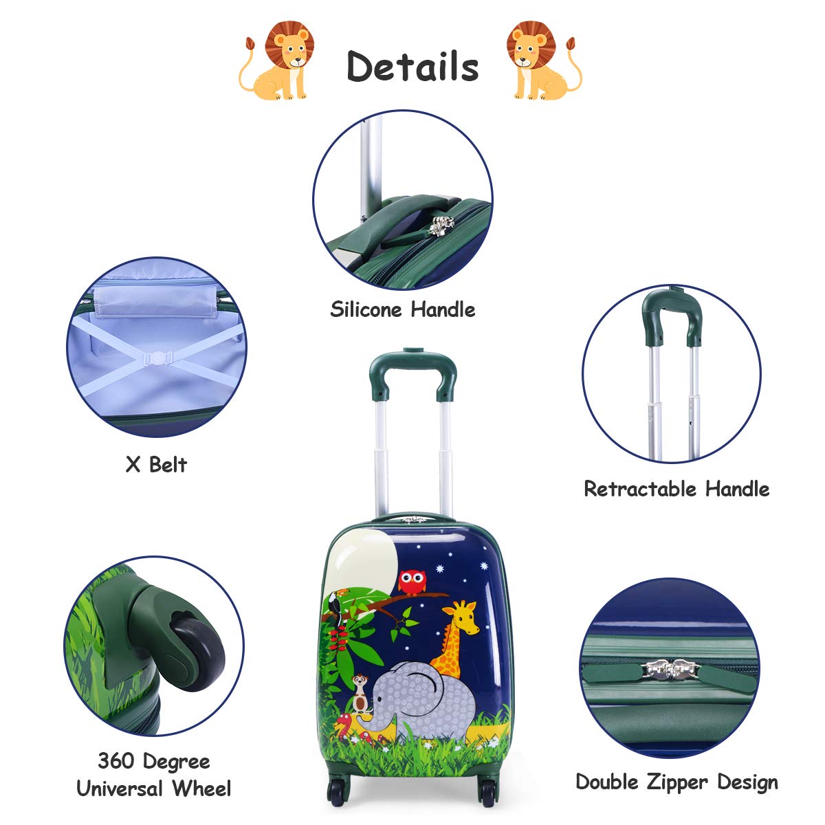 GYMAX Kids Carry On Luggage Set - 12