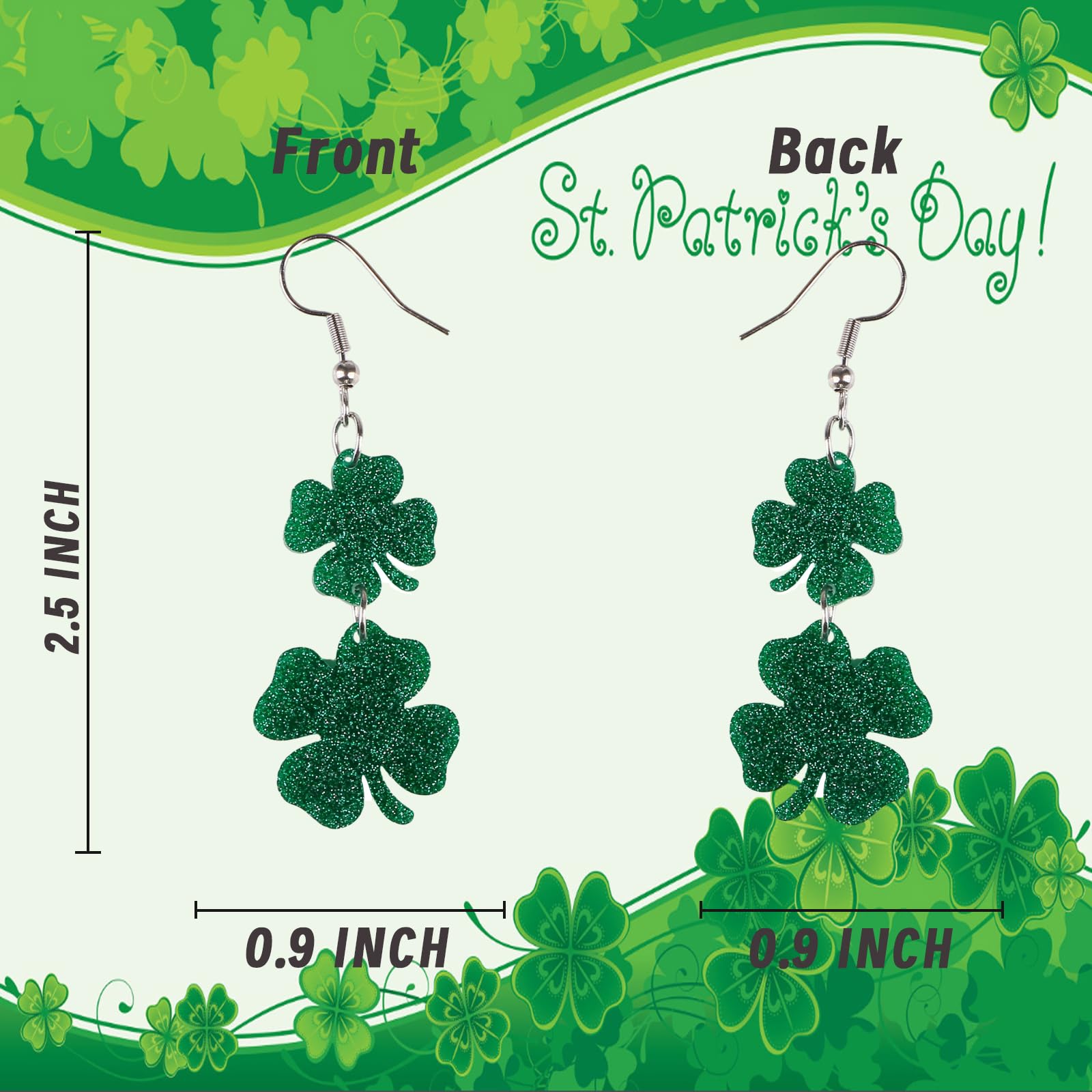 St. Patrick's Day Earrings for Women - Lucky Clover Shamrock Drop Dangle Stud Earrings - Perfect for Irish Themed Parties, Festivals & St. Paddy's Day Celebrations