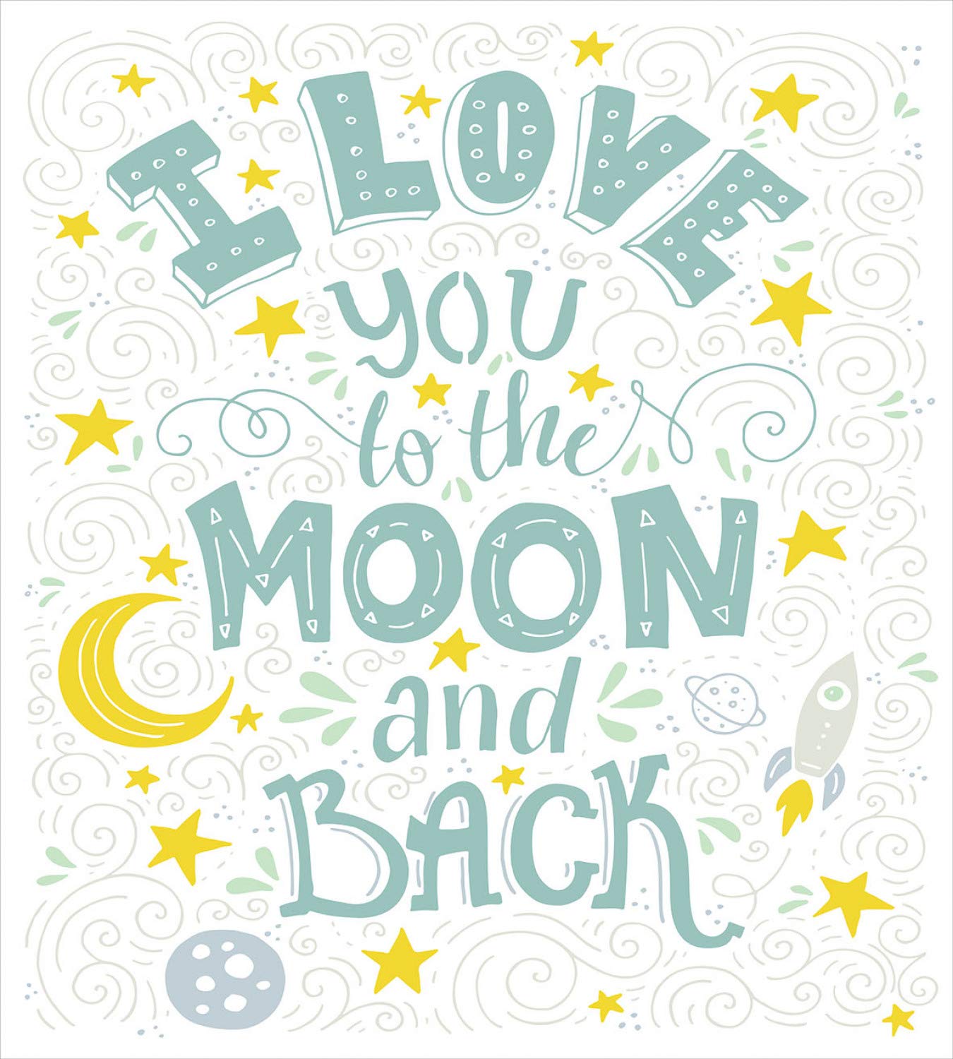 Ambesonne I Love You to The Moon and Back Duvet Cover Set - Crescent Moon, Stars & Galaxy Print 3-Piece Queen Bedding Set with 2 Pillow Shams in White Pale Seafoam | Space-Themed Bedroom Decor for Kids & Teens | Perfect for Nursery, Dorm Room or Gift