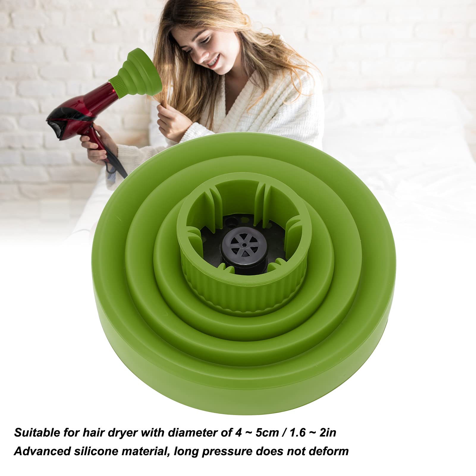 Universal Hair Dryer Diffuser Attachment for Thick & Curly Hair - Professional Blow Dryer Diffuser with Folding Design, Portable Travel Hair Styling Tool (Green) - Perfect for Salon, Home & Travel Use