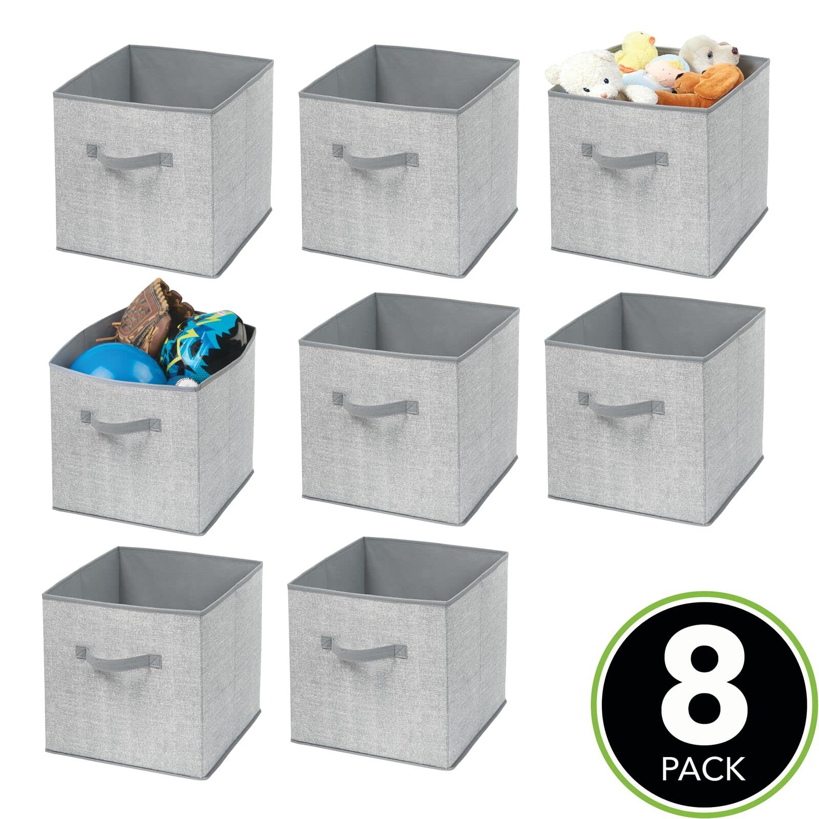 Soft Fabric Storage Bins with Handles for Nursery, Playroom & Closet - 8-Pack Gray Organizer Bins for Toys, Clothes, Diapers & Baby Essentials - Perfect for Cube Shelves & Furniture Storage Solutions
