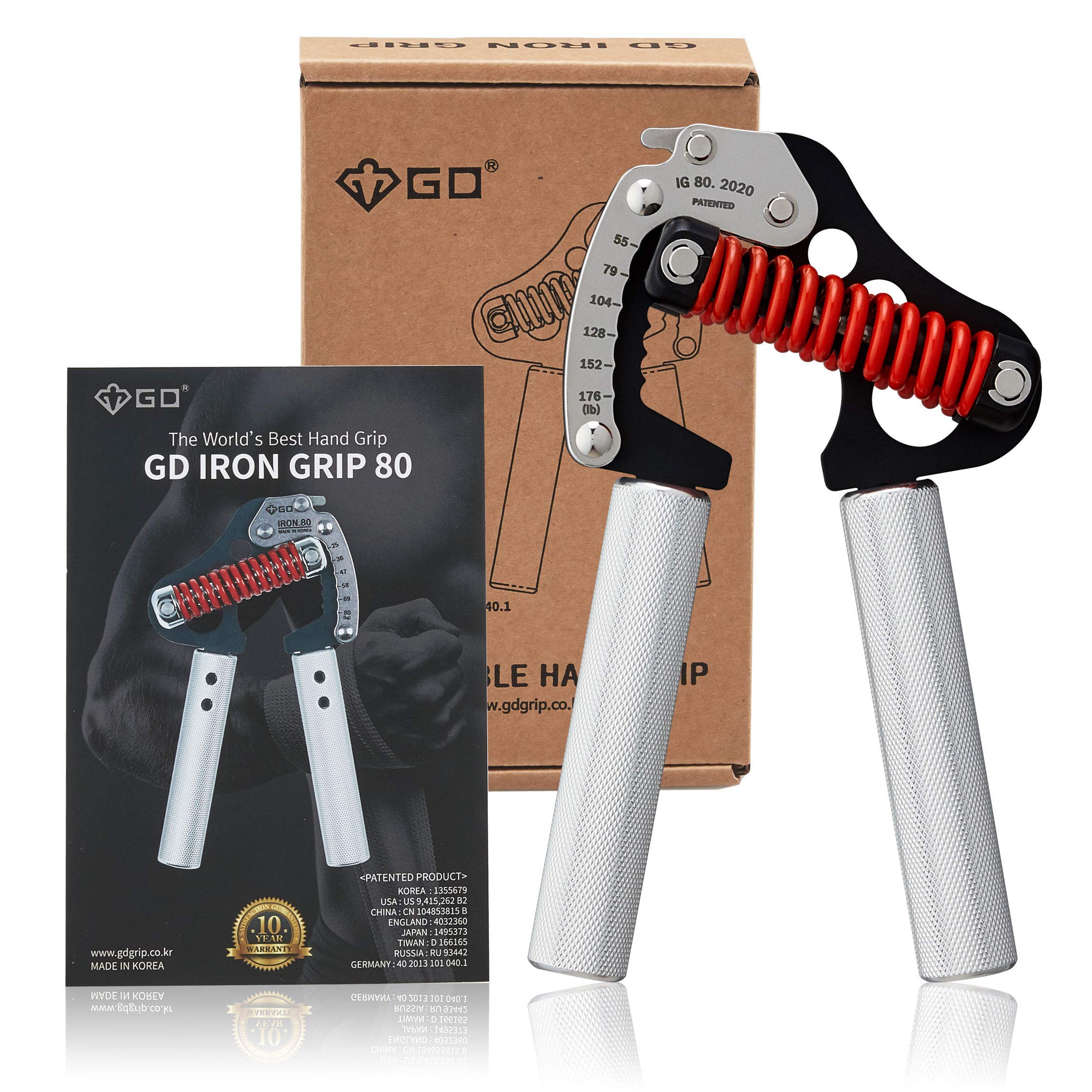 GD Adjustable Hand Grip Strengthener - Iron Grip 80 (55-176 lb) with Black Grip Tape - Wrist & Forearm Trainer for Strength Training, Home Gym, Office, and Rehabilitation Workouts