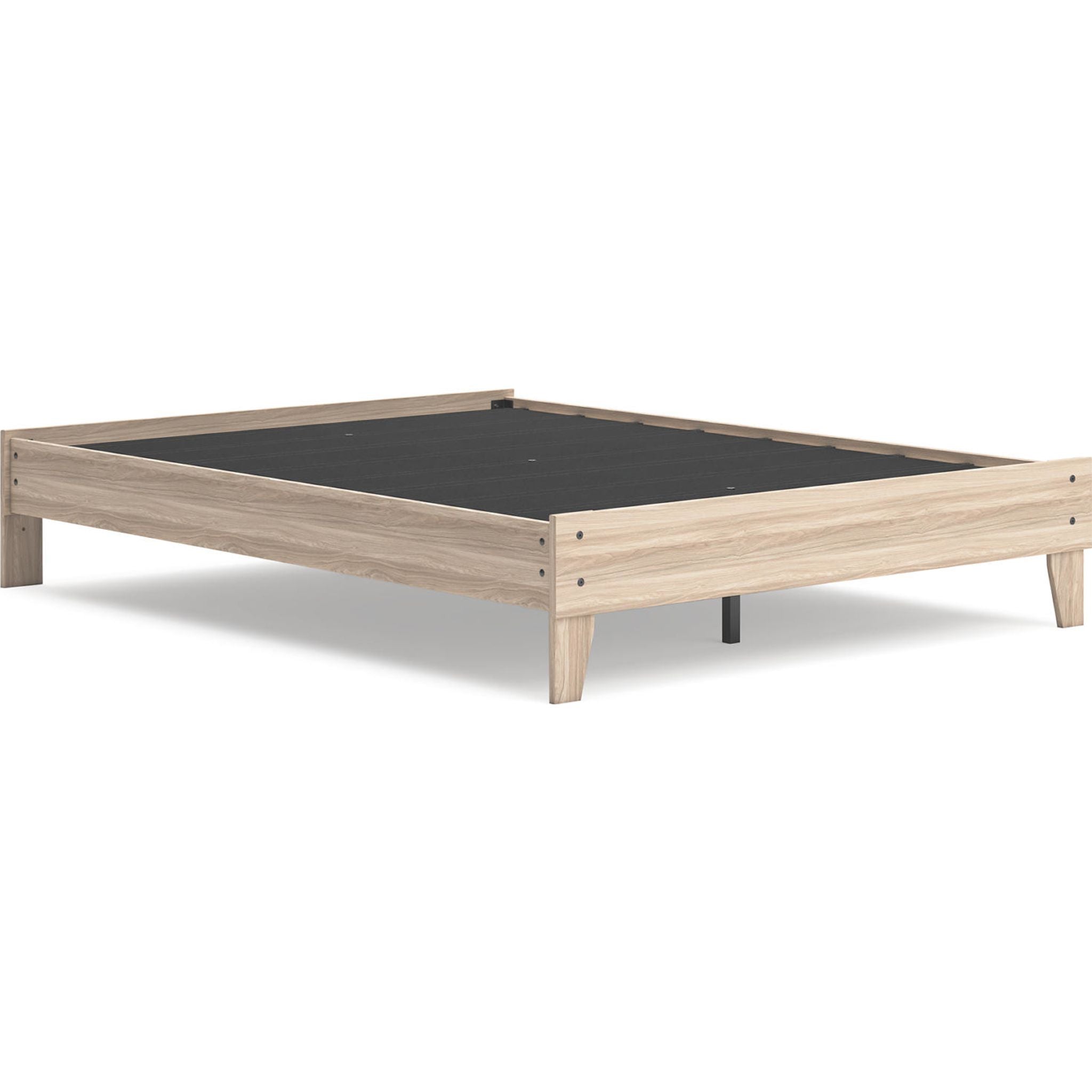 Battelle Queen Size Platform Bed Frame with Headboard - Tan Wooden Finish for Modern Bedroom Decor