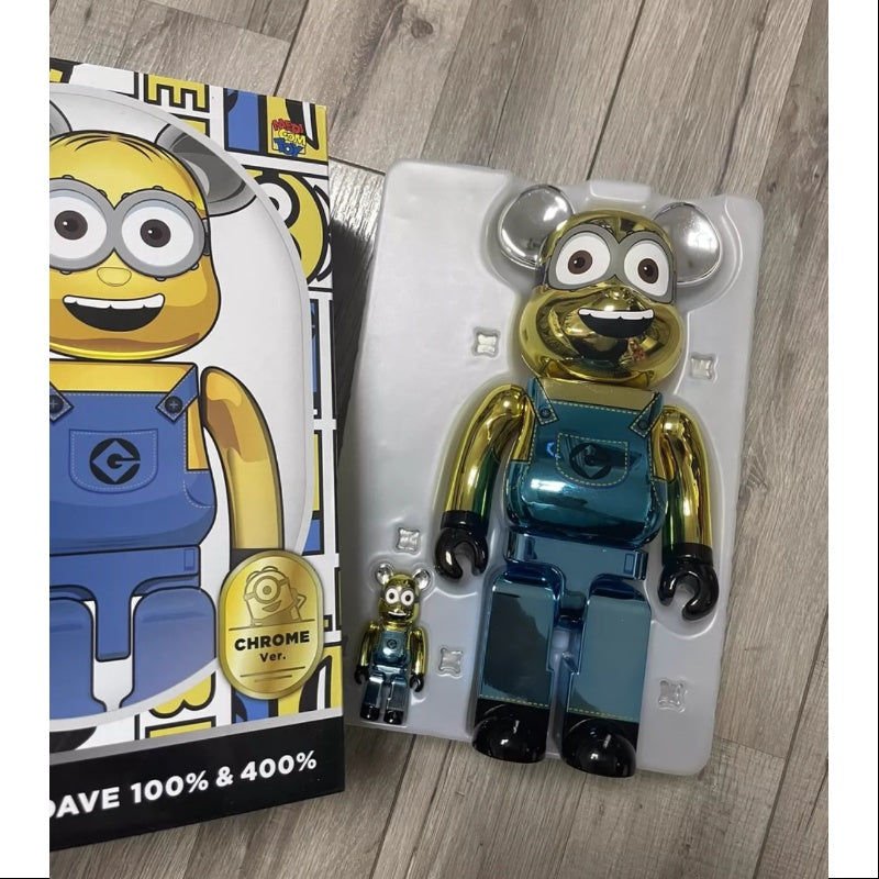 Bearbrick Minions Dave 400% & 100% Be@rbrick 2024 Limited Edition Collectible Figure - Perfect for Anime Fans, Home Decor, and Gift Giving