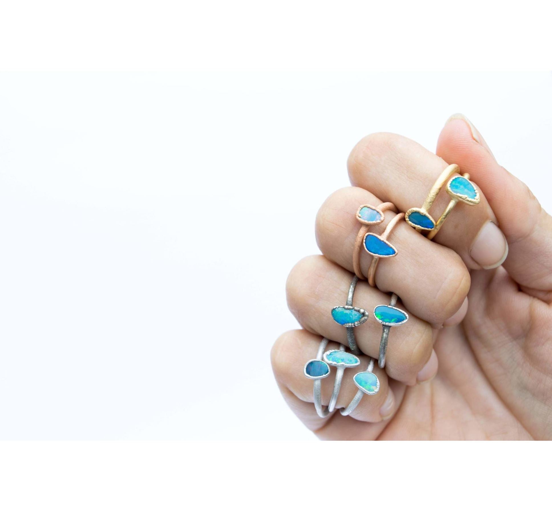 Sterling Silver Plated Irregular Opal Stacking Ring Set - Dainty Boho Jewelry for Women, Perfect for Layering & Everyday Wear | Gift for Her, Birthday, Anniversary