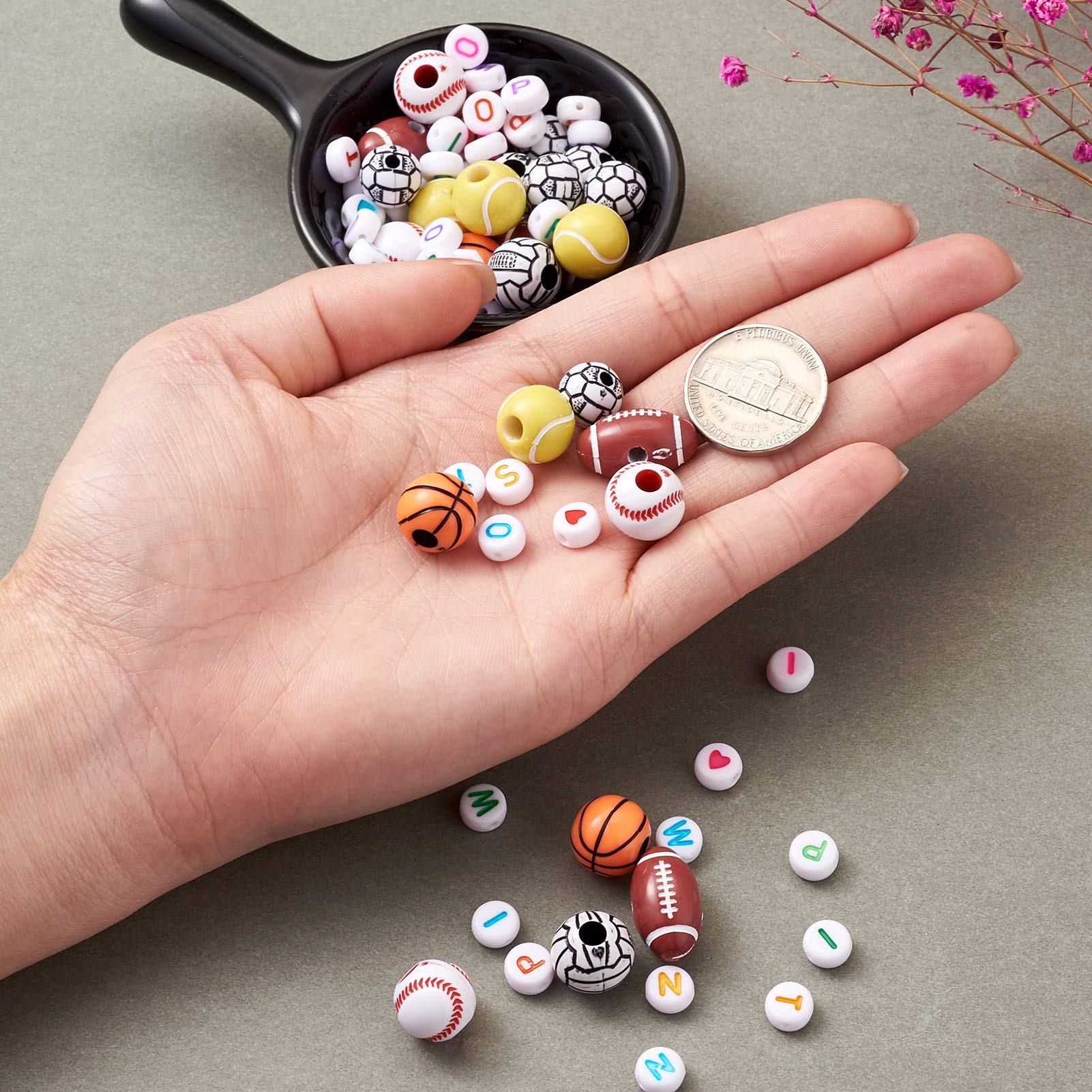 630pcs Assorted Sports Acrylic Beads - Flat Round Heart Alphabet Pony Beads for DIY Bracelets, Jewelry Making & Home Crafts | Perfect for Kids' Activities, Party Favors & Friendship Bracelets