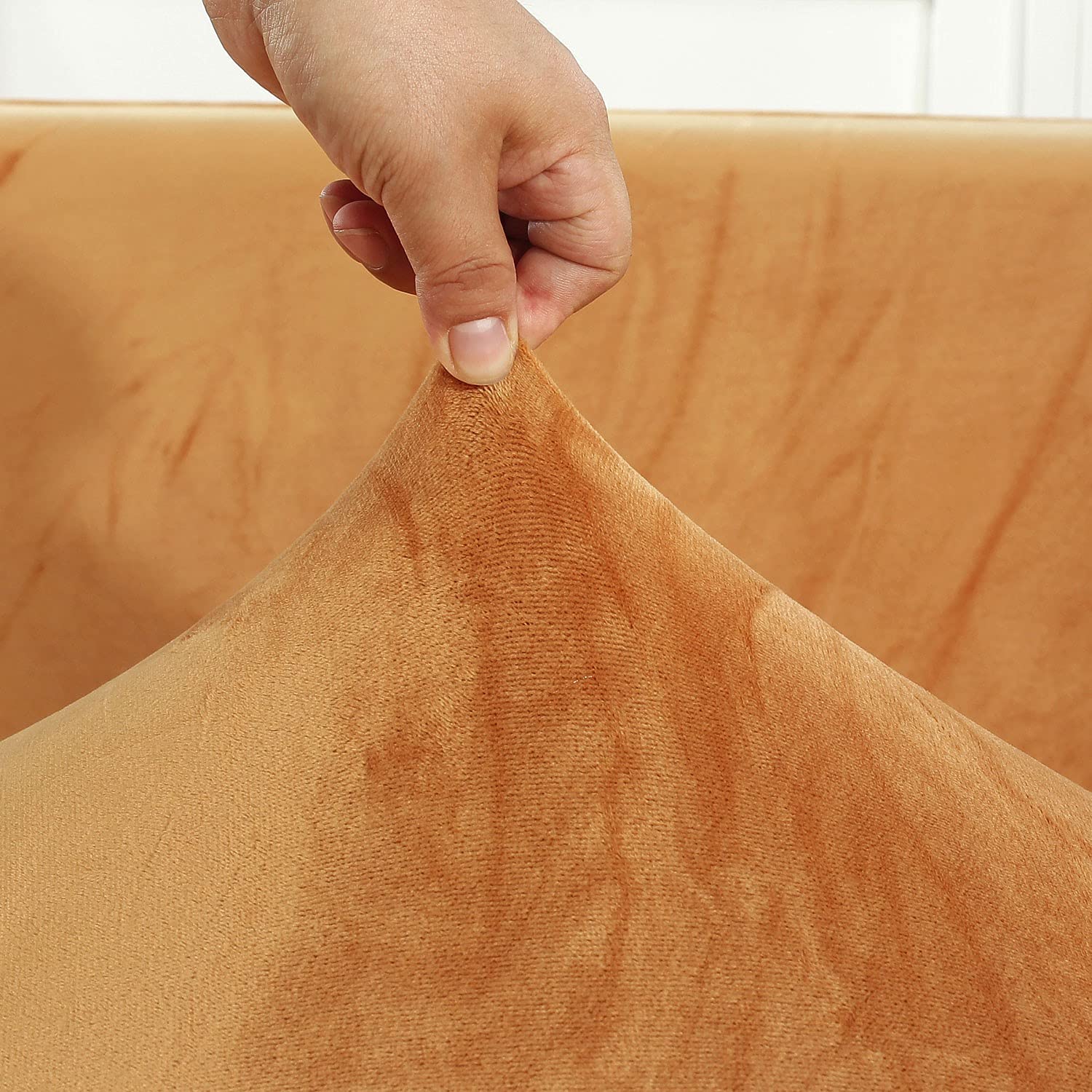 Stretch L-Shaped Sofa Slipcover for Sectional Couch - Pet & Kid Friendly Furniture Protector Cover for 3-Cushion Sofa (Orange, 2+2 Seat) - Perfect for Living Room, Family Room & Pet-Friendly Homes