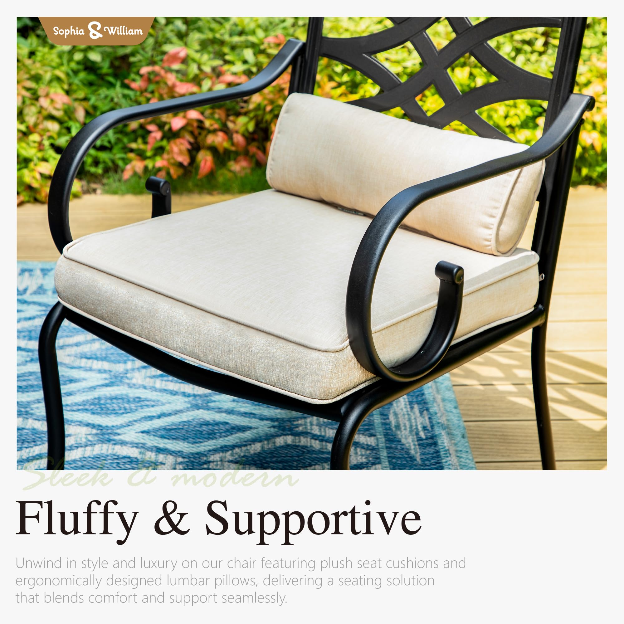 Sophia & William 6-Piece Outdoor Patio Dining Set with 60-Inch Black Table & Chairs | Removable Cushions | Perfect for Backyard BBQs, Garden Parties & Poolside Dining