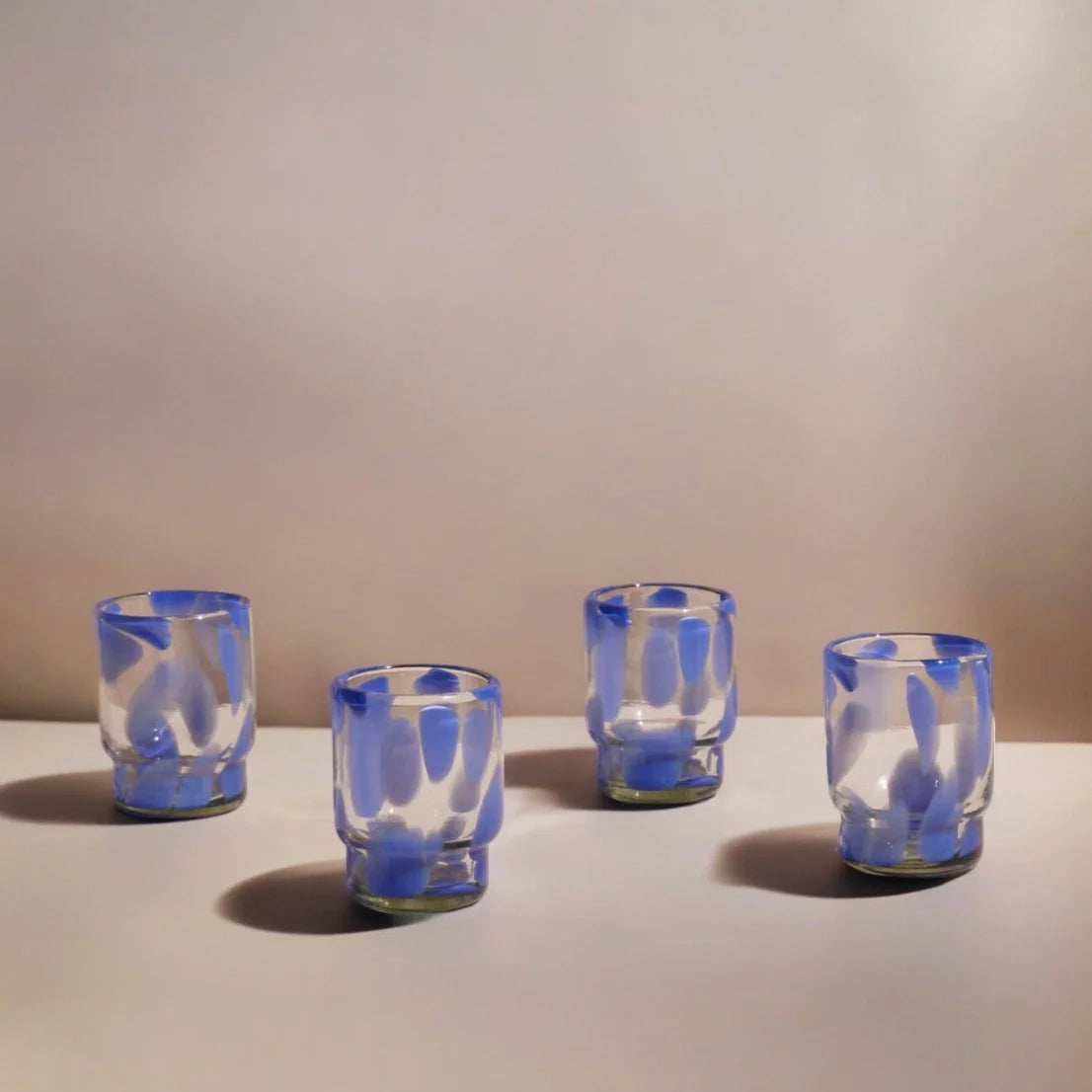 Premium Blue Spot Glasses Set of 4 - Shatterproof Drinking Glasses for Cocktails, Juice & Iced Coffee - Perfect for Home, Bar, Restaurant & Outdoor Parties