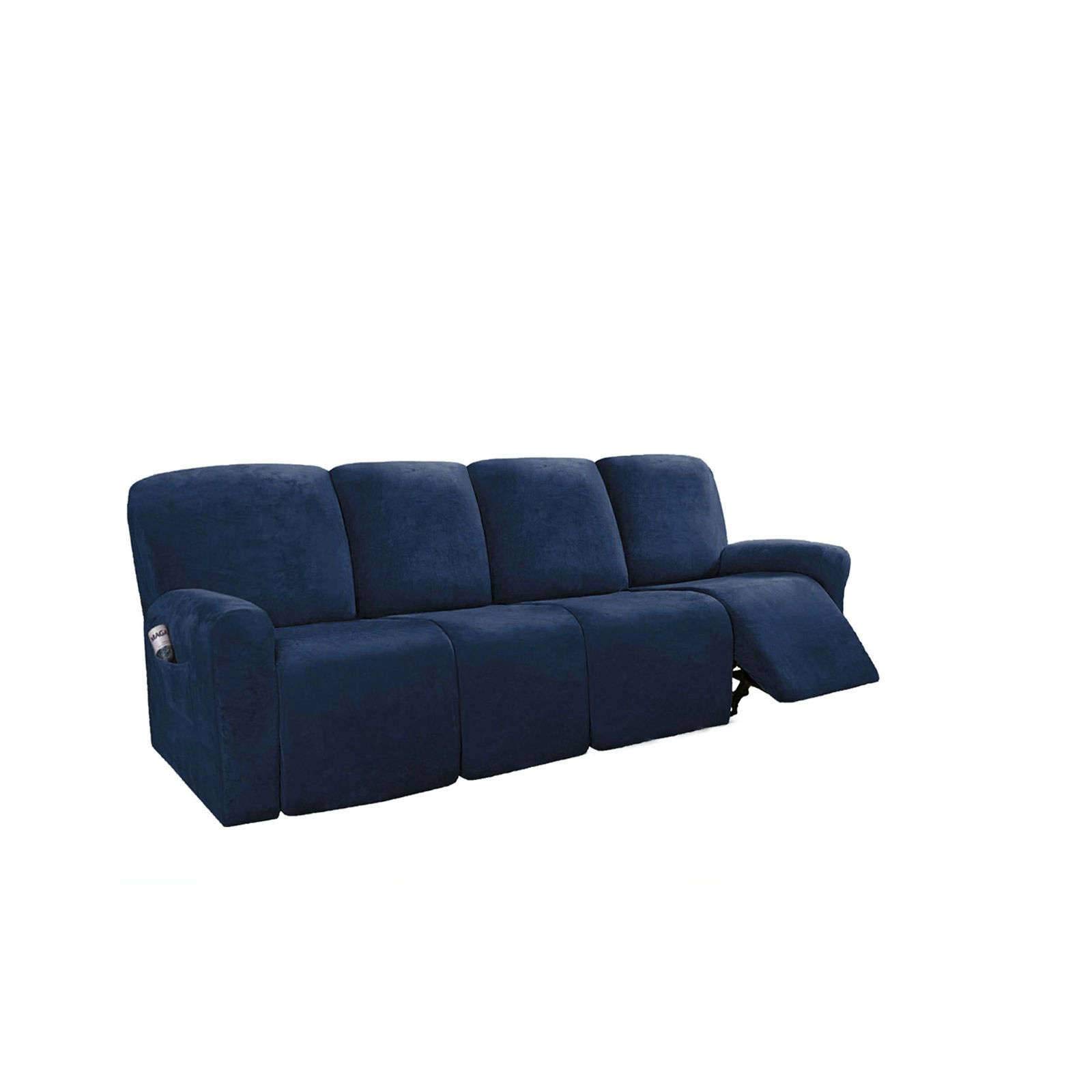 MO&SU Velvet Stretch Recliner Slipcover - XL Size (10 PCS) for 1-4 Seater Reclining Sofa with Armrest - Navy Blue Furniture Protector - Perfect for Living Room, Home Theater & Lounge Areas