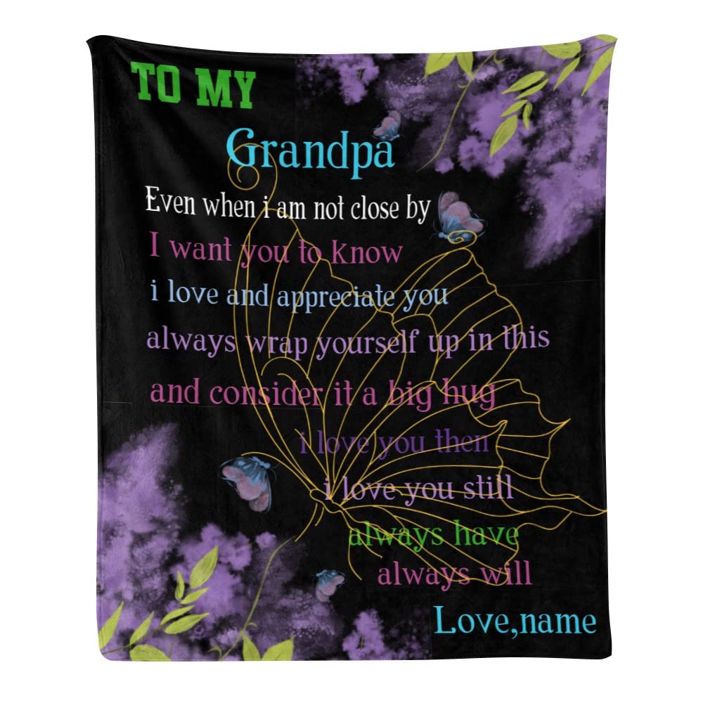 Custom Personalized Fleece Throw Blanket with Name - Soft Butterfly Design for Grandpa - 50x60 Inch Gift Blanket - Perfect for Birthdays, Anniversaries & Cozy Family Moments