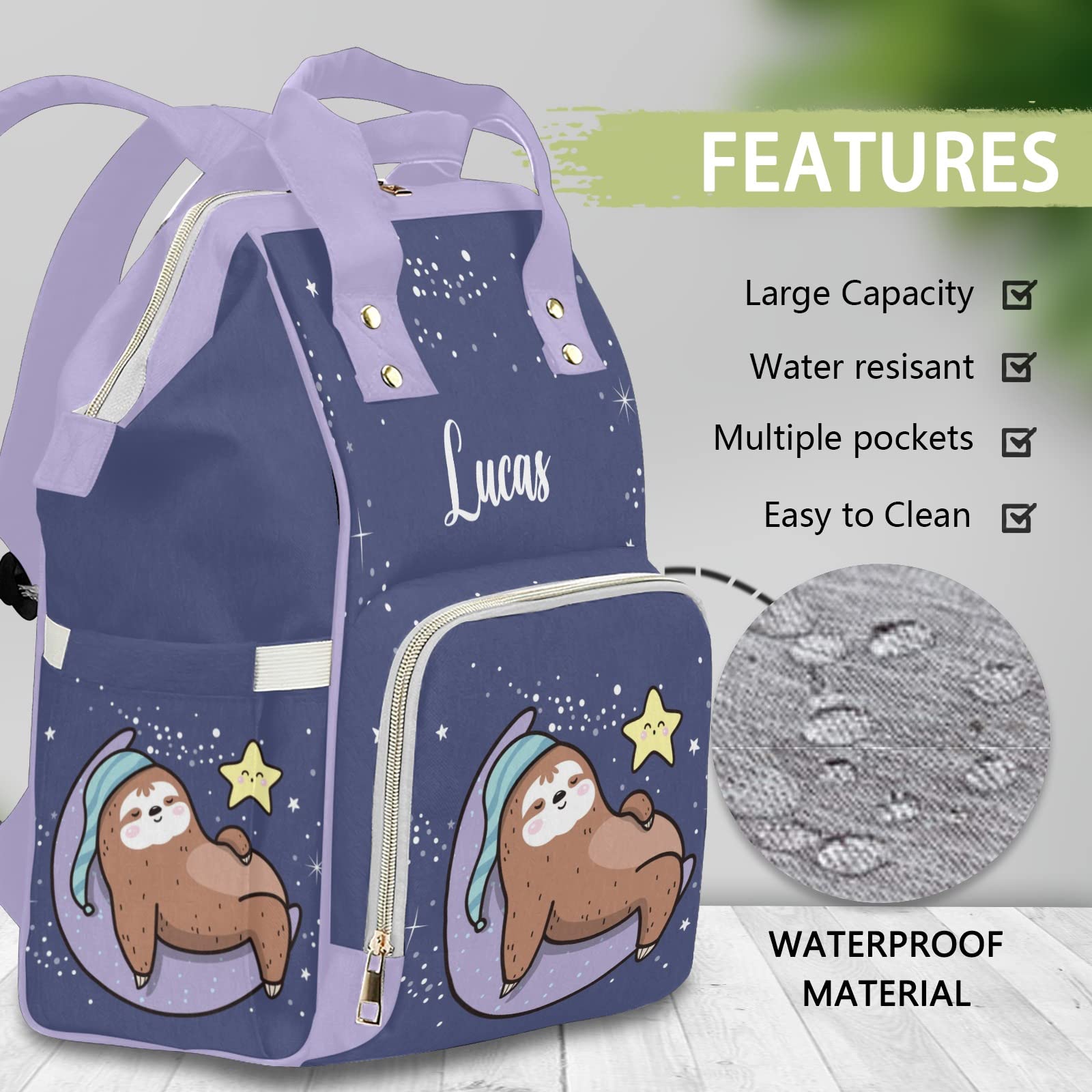 Custom Personalized Diaper Bag Backpack & Tote - Sleeping Sloth Design, Baby Shower Gift for New Moms | Perfect for Travel, Daycare & On-the-Go Parenting