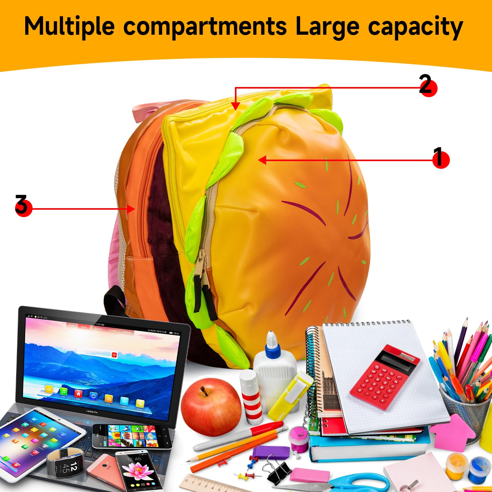 Burger Backpack - Fun Cheeseburger & Hamburger Themed Novelty Backpack for Kids & Adults | Perfect for School, Travel, Cosplay & Fast Food Lovers