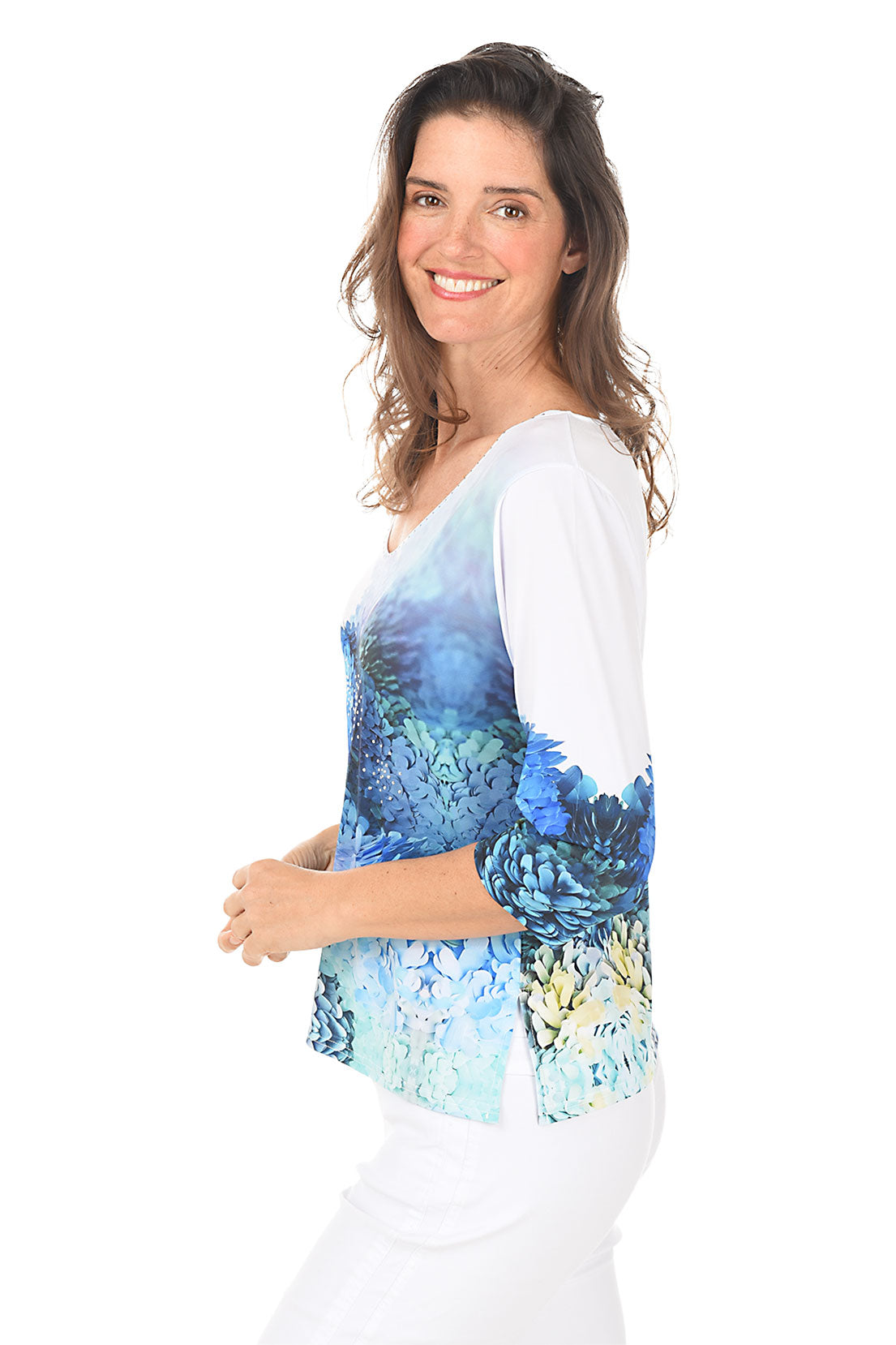 Succulent Garden Knit Top - Women's Floral Print Casual T-Shirt for Spring Summer Outfits | Perfect for Brunch, Date Nights & Weekend Wear