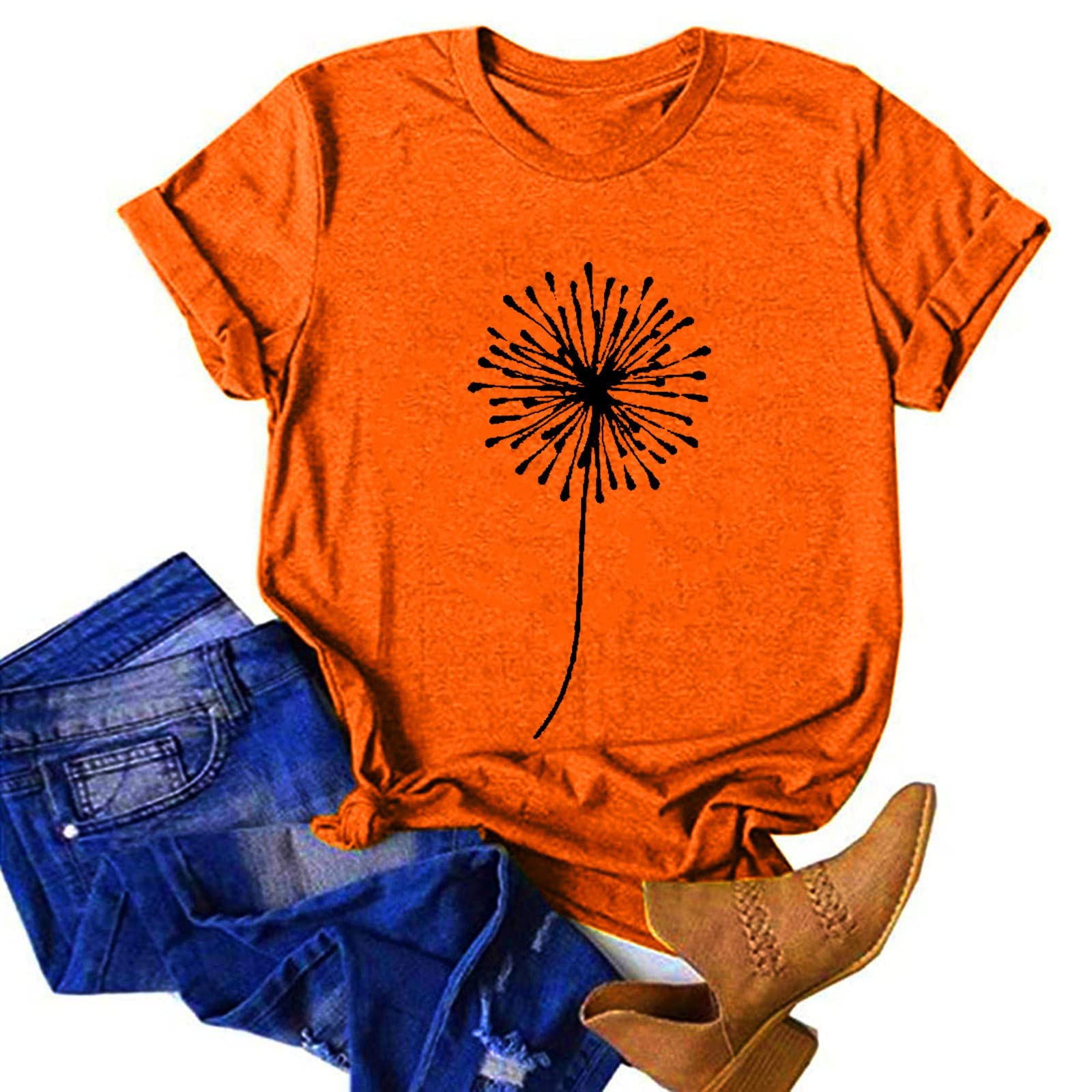 ZEFOTIM Women's Sunflower Print Short Sleeve Crewneck T-Shirt - Casual Summer Fashion Top for Women 2024 - Perfect for Beach Outings, Picnics, and Everyday Wear