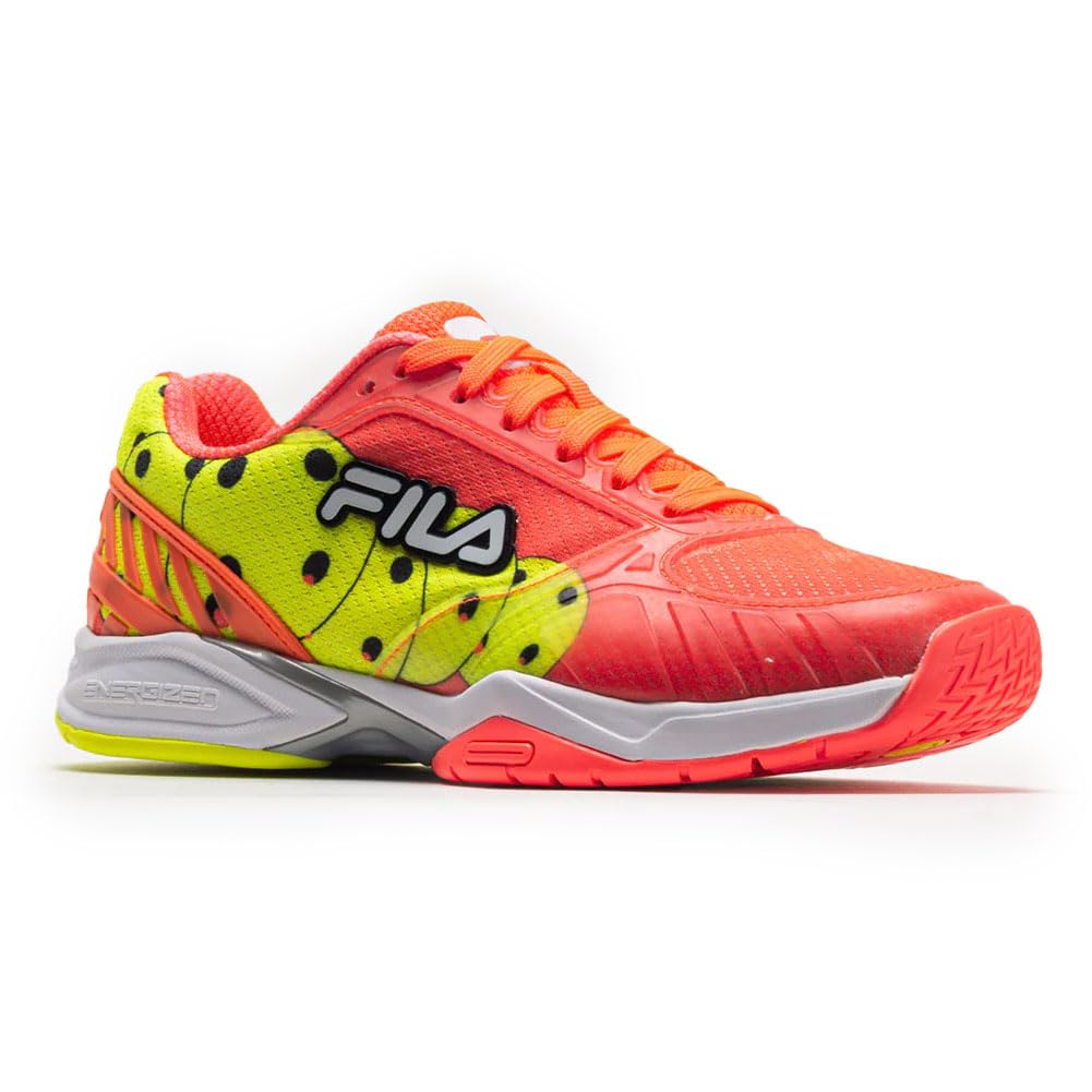 Fila Volley Zone Women's Sneakers - Coral/White/Safety Yellow - Size 42 EU - Perfect for Running, Gym & Casual Wear