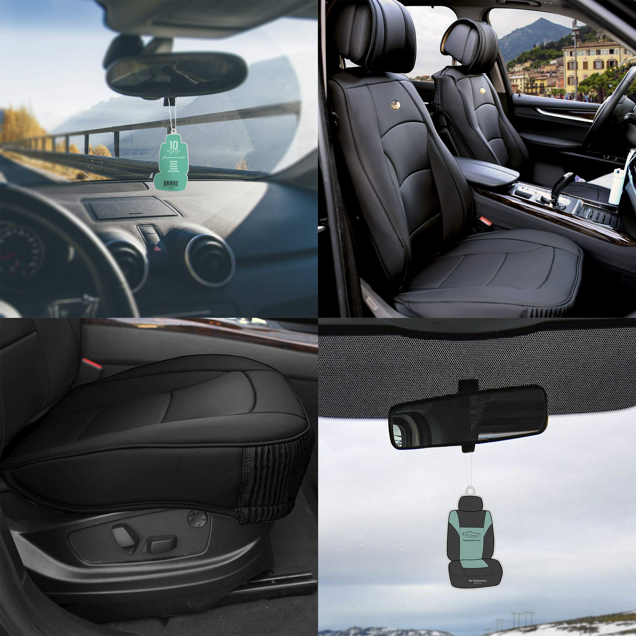 TLH Ultra Comfort Leatherette Seat Cushions - Front Only Solid Black Car Seat Covers with Air Freshener | Premium Automotive Seat Protector for SUV, Truck & Sedan | Interior Accessories for Enhanced Driving Comfort