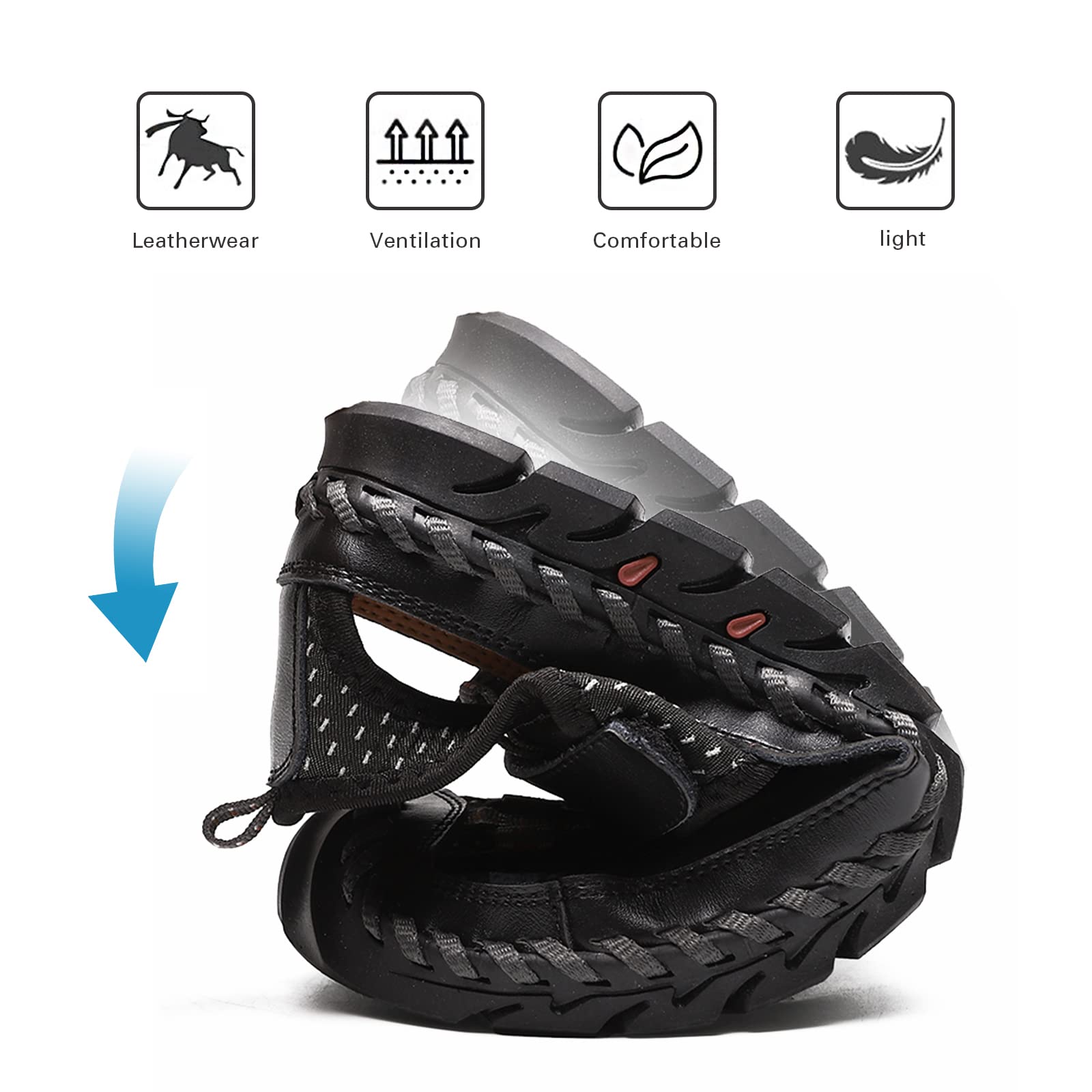 **Men's Leather Fisherman Sandals - Breathable Closed Toe Beach Shoes for Summer | Non-Slip Water Sandals for Hiking, Walking & Outdoor Activities | Handmade Comfortable Anti-Collision Athletic Slides**    *(Perfect for Beach Trips, Poolside Lounging, Casual Hikes & Everyday Wear)*