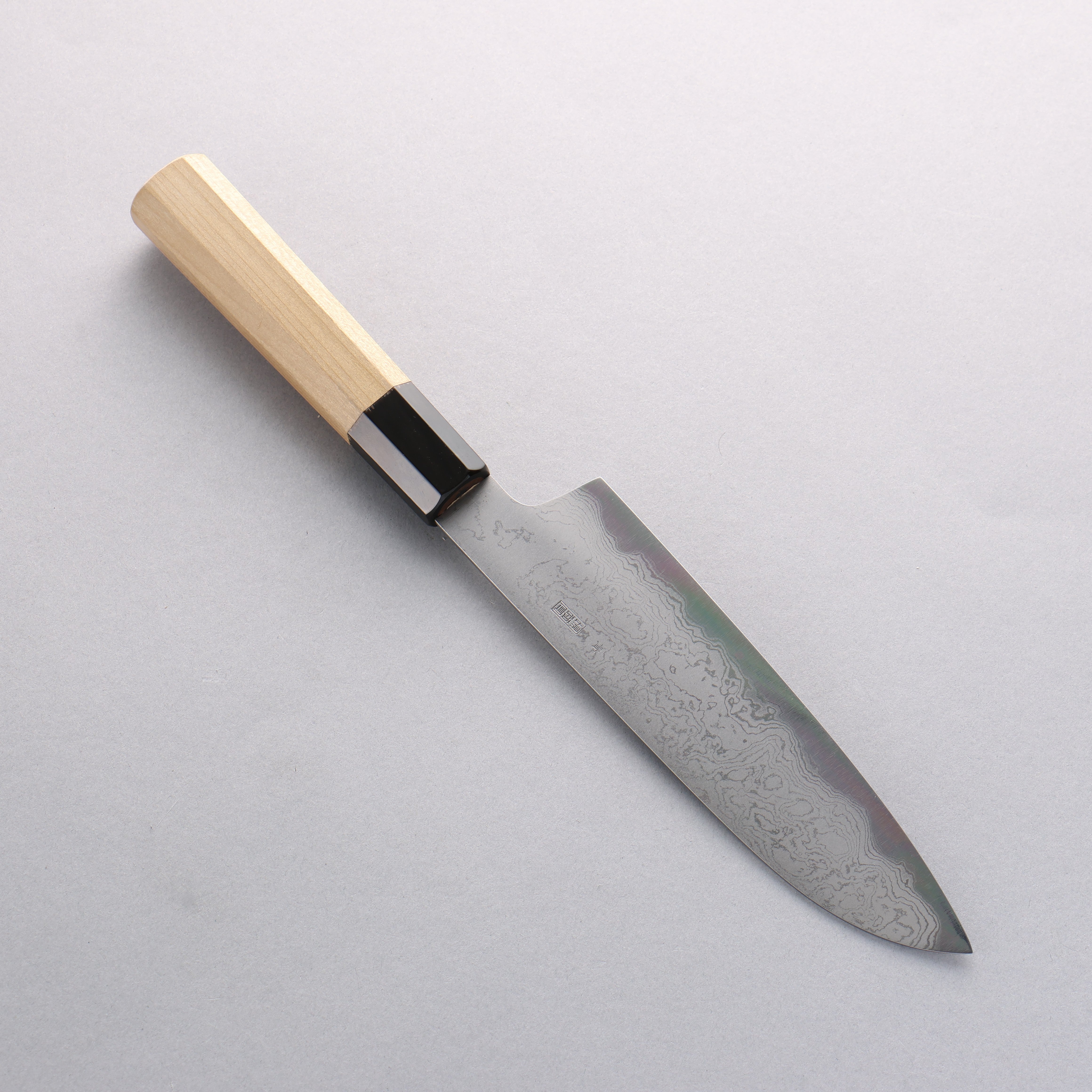 Premium Kikuzuki Blue Steel No.1 Damascus Santoku Knife 180mm with Magnolia Wood Handle - Perfect for Sushi, Vegetables & Meat Cutting in Professional & Home Kitchens