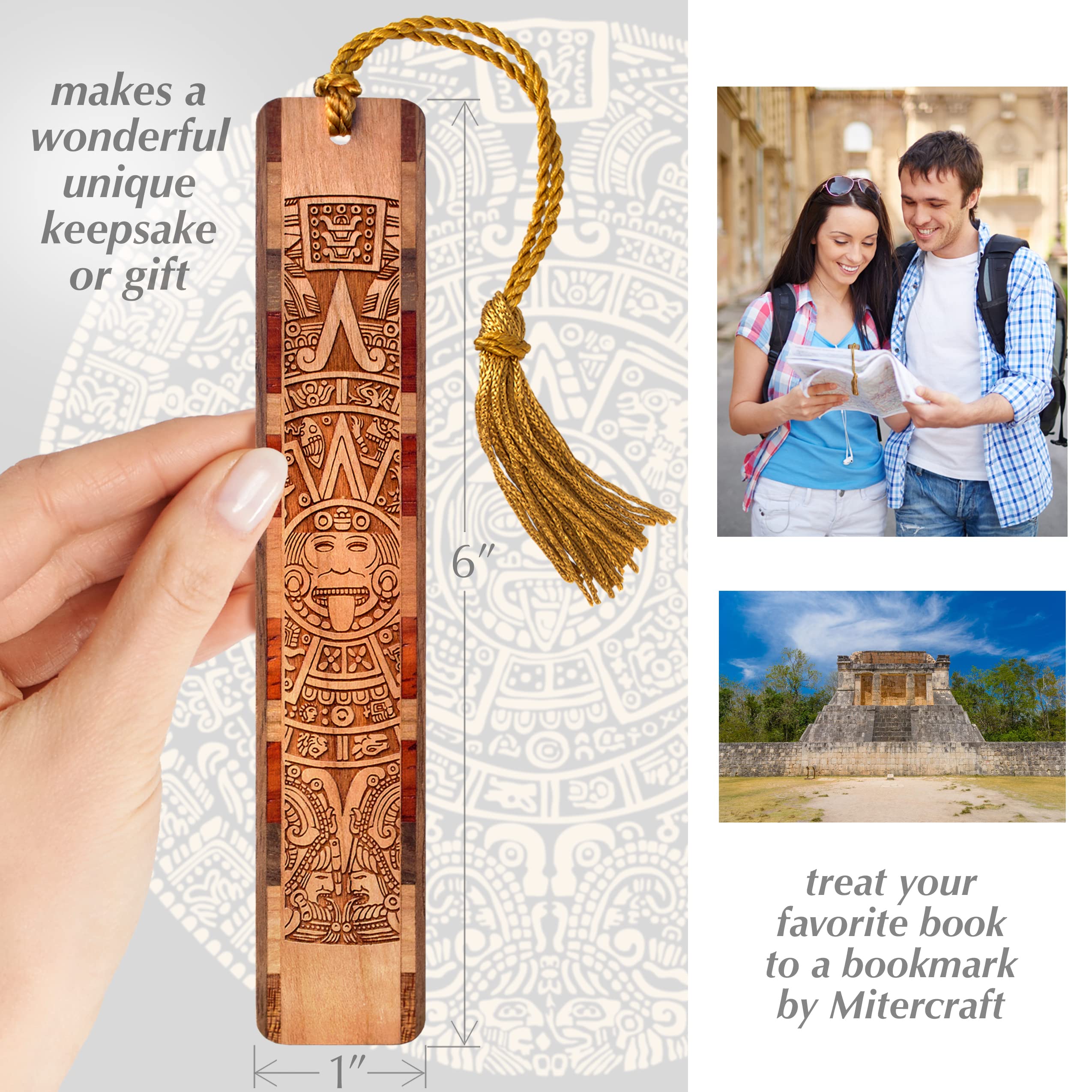 Handmade Aztec Mayan Calendar Wooden Bookmark - Personalized Custom Engraved Gift - USA Made - Perfect for Book Lovers & History Enthusiasts