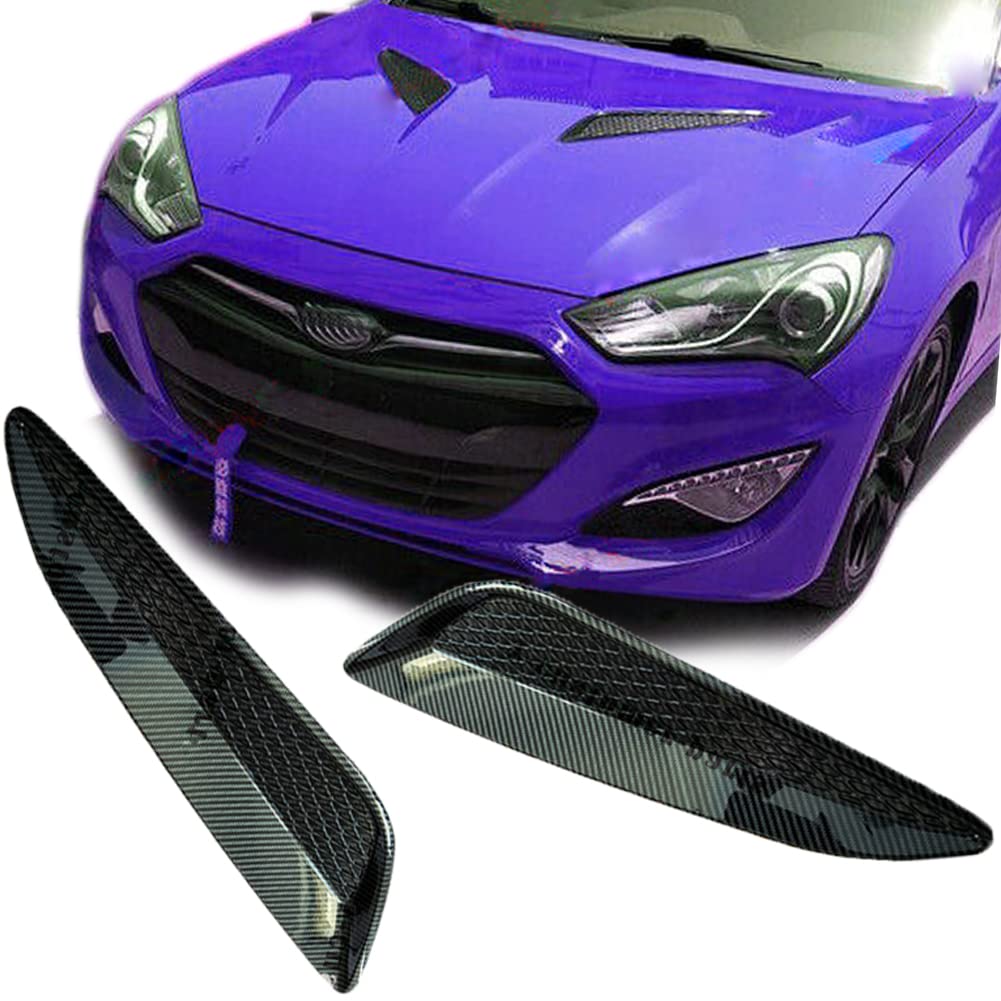 iTop Motors Carbon Fiber Twill Look Hood Vent Grille Air Duct Trim for 2013-2016 Hyundai Genesis Coupe - High Performance Cooling & Style Upgrade for Track & Street Racing