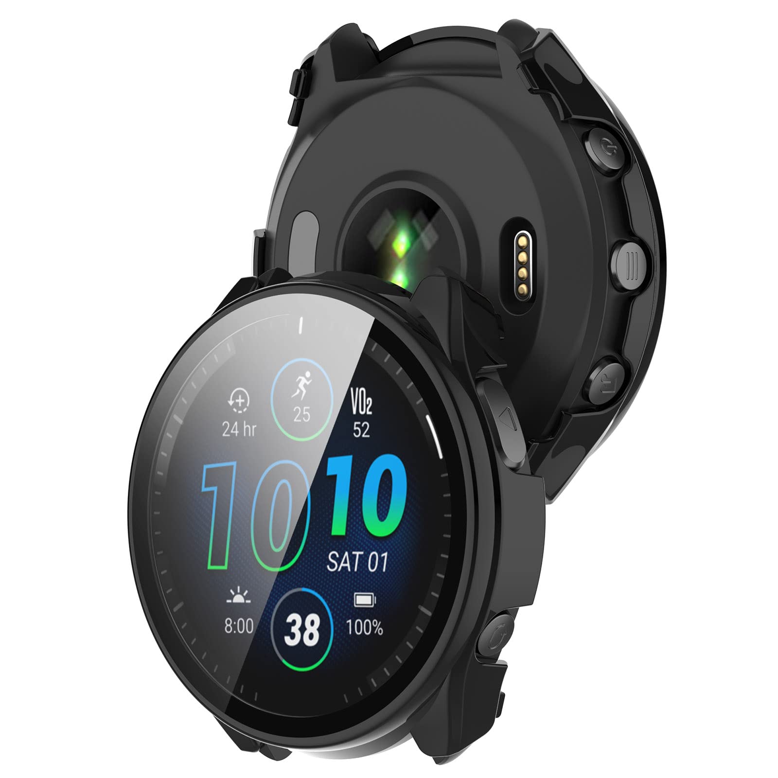 2-Pack Durable Hard PC Bumper Case with Tempered Glass Screen Protector for Garmin Forerunner 965 Smartwatch - Shockproof & Scratch-Resistant Protective Cover for Running, Hiking & Outdoor Sports