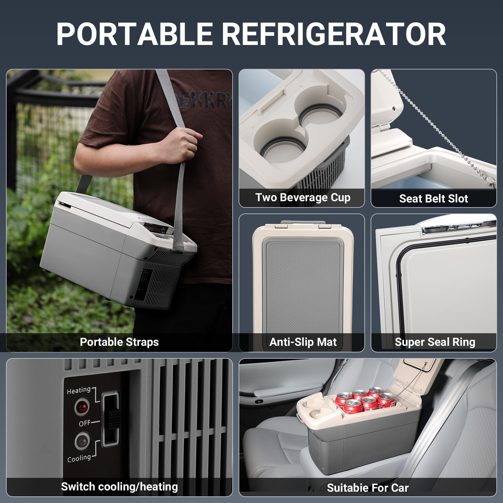 12V Car Refrigerator Cooler and Warmer - 6 Quart (6L) Portable Electric Fridge for Cars, RVs, Camping - Dual Power 12V DC & 110V AC - Compact Thermoelectric Cooler for Road Trips, Picnics, Outdoor Adventures (Grey)