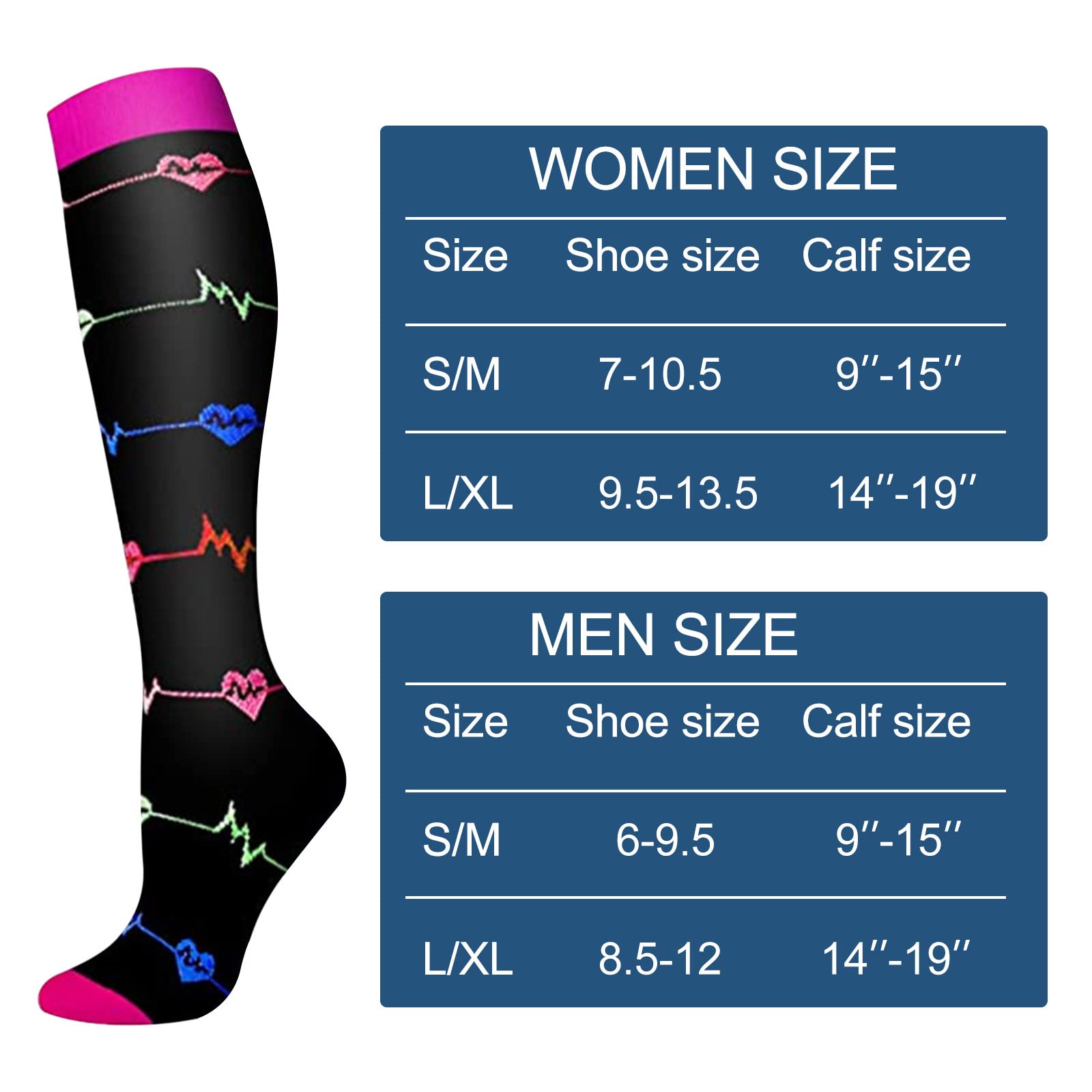 Men's & Women's Compression Socks 6-Pack - Athletic Running Socks for Sports, Fitness & Outdoor Activities - Breathable Performance Socks for Running, Hiking, Gym Workouts & Recovery