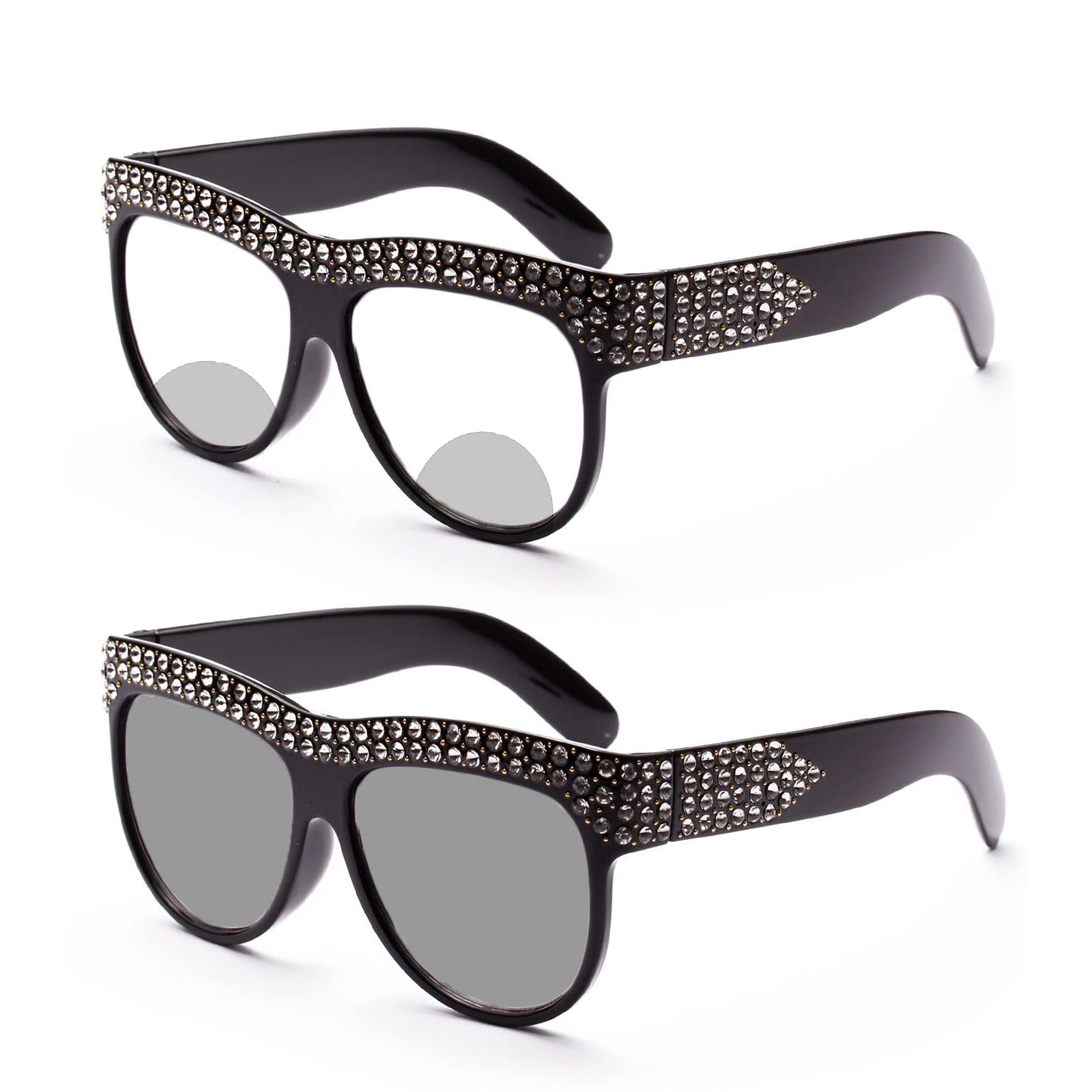 Bifocal Photochromic Reading Glasses with UV Protection - Women's Oversized Square Sunglasses with Rhinestones for Presbyopia - Perfect for Outdoor Reading, Driving, and Fashion Accessories
