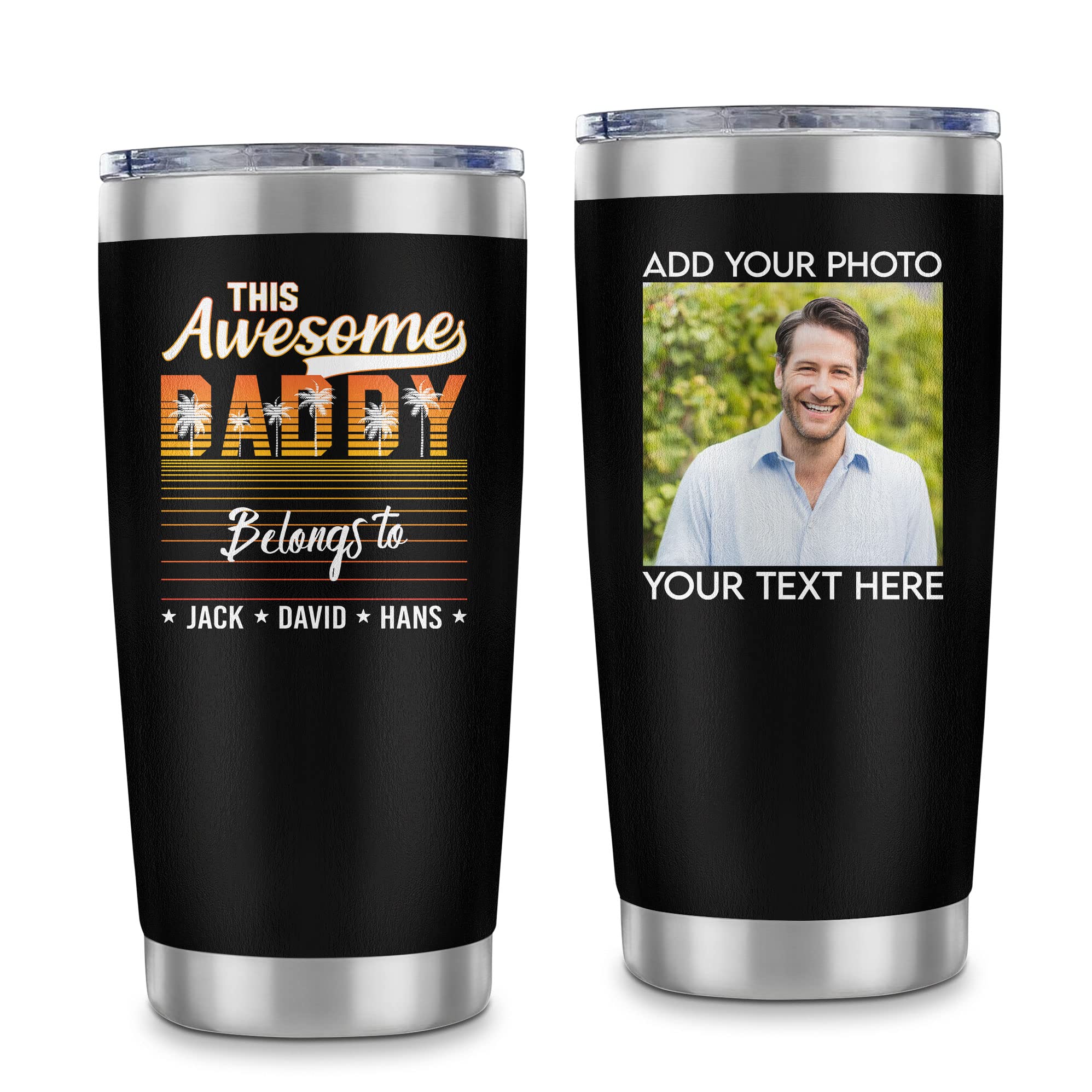 Personalized Photo Tumbler for Dad - Custom Text & Name Engraved Insulated Travel Mug - Perfect Father's Day Gift, Birthday Present for Dad, Husband - Ideal for Coffee, Tea, Office & Outdoor Use