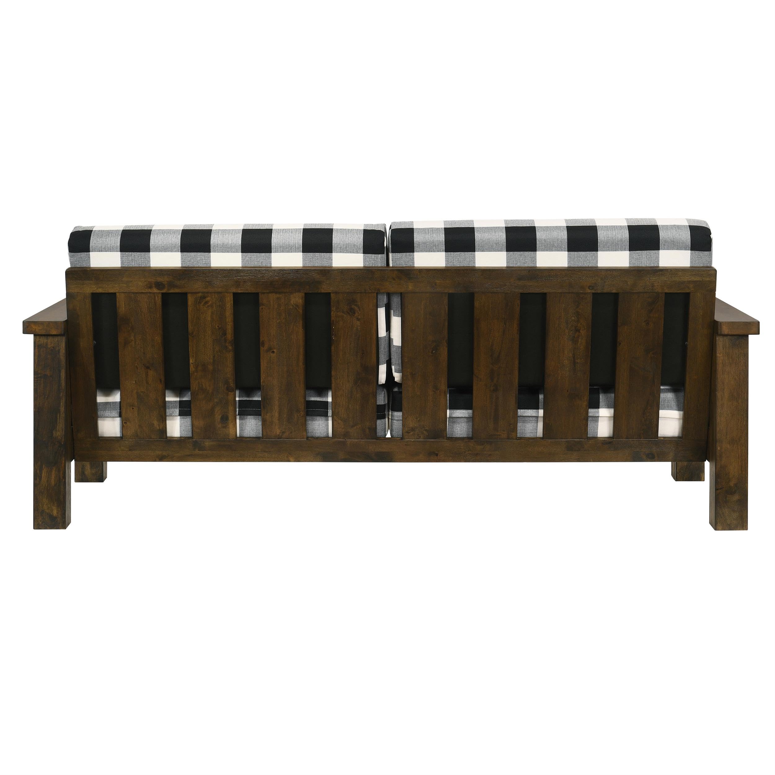 Furniture of America Tally Brown Rustic Wood Finish Plaid Fabric Sofa - Cozy Living Room Couch for Farmhouse & Cottage Style Decor