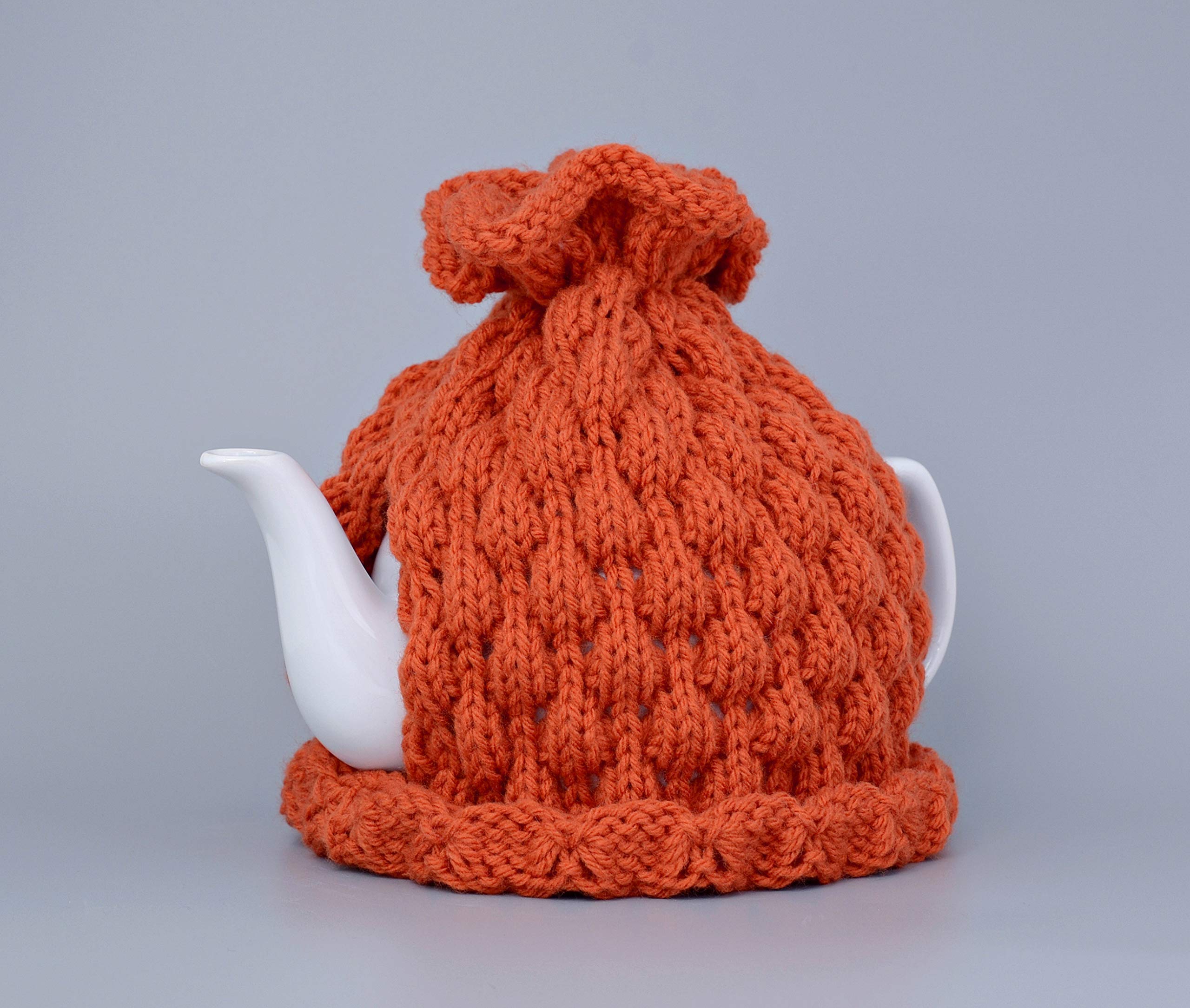 Cozy Knitted Teapot Cover - Burnt Orange Fall Decor for Kitchen & Table | Thanksgiving Housewarming Gift, Tea Lover Accessories, Halloween Pumpkin Themed Centerpiece | Perfect for Autumn Tea Parties & Seasonal Home Decor