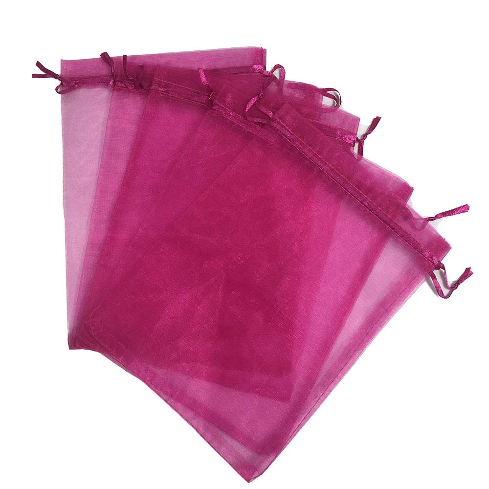 100pcs 6x9 Inches Sheer Organza Drawstring Gift Bags for Wedding Favors, Christmas Party, Baby Shower & Candy Packaging - Hot Pink