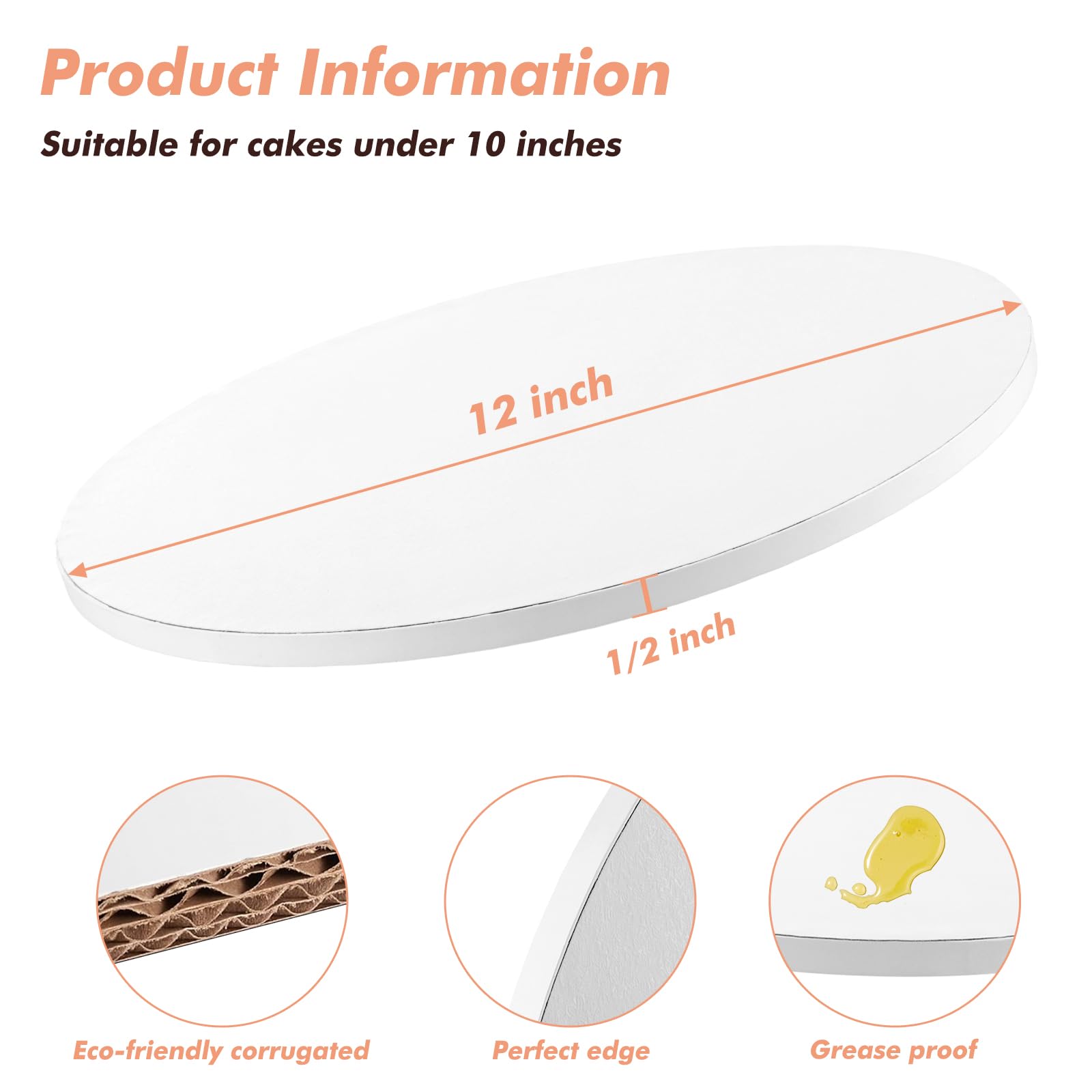 15-Pack 12-Inch Round White Cake Boards - 1/2