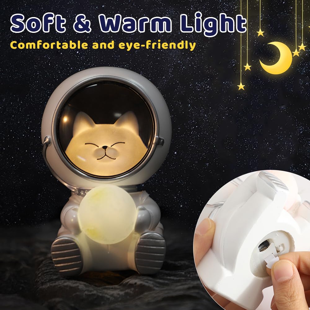 Astronaut Cat Night Light - Cute Spaceman LED Desk Lamp for Kids Room, Bedroom & Office Decor | Dimmable Nursery Light, Gift for Boys Girls, Home Decoration