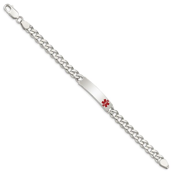 925 Sterling Silver Medical Alert ID Bracelet - Personalized Name Bar & Curb Link for Emergency Identification - Perfect for Allergies, Diabetes & Medical Conditions